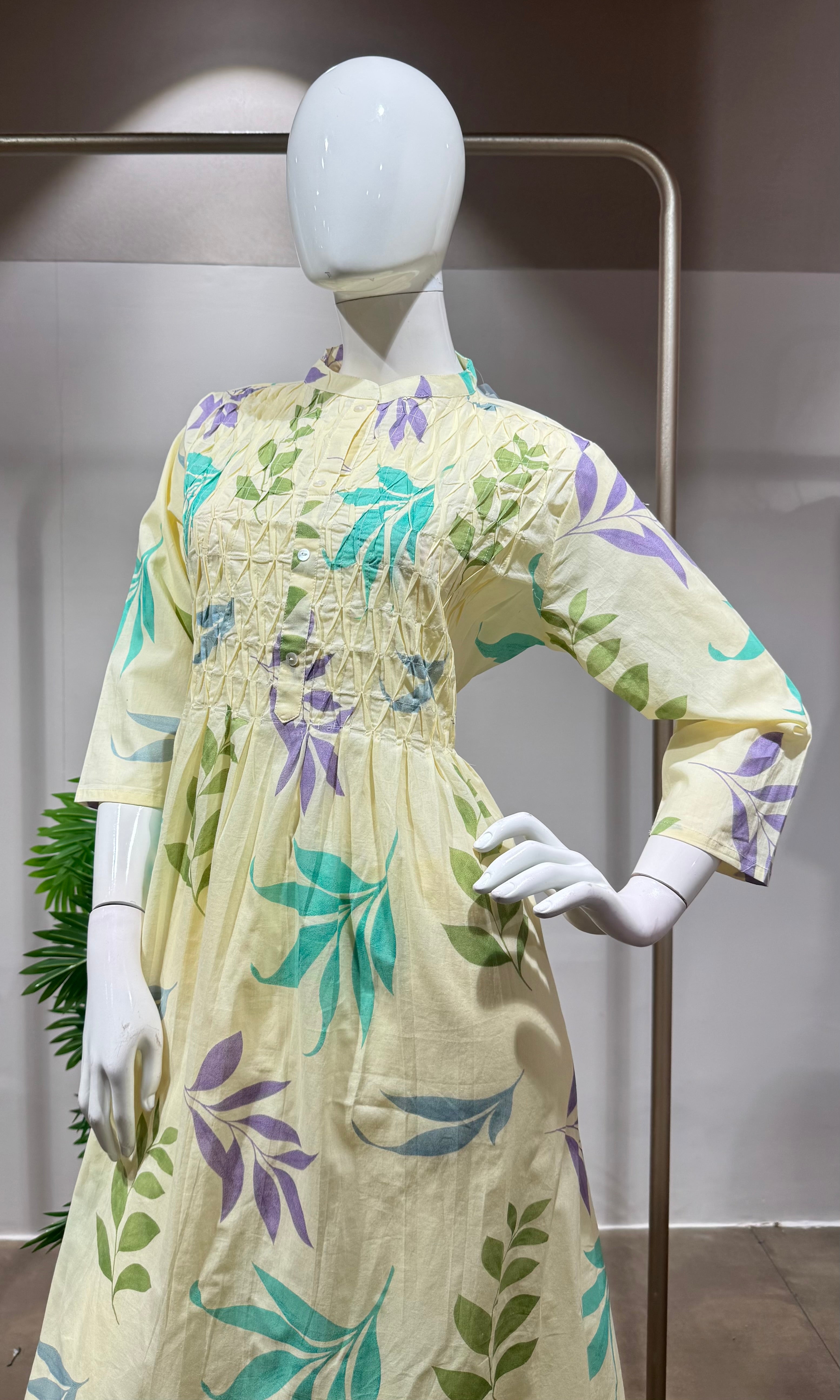 BLUE Leaf Design Spring-Summer Kurta Set