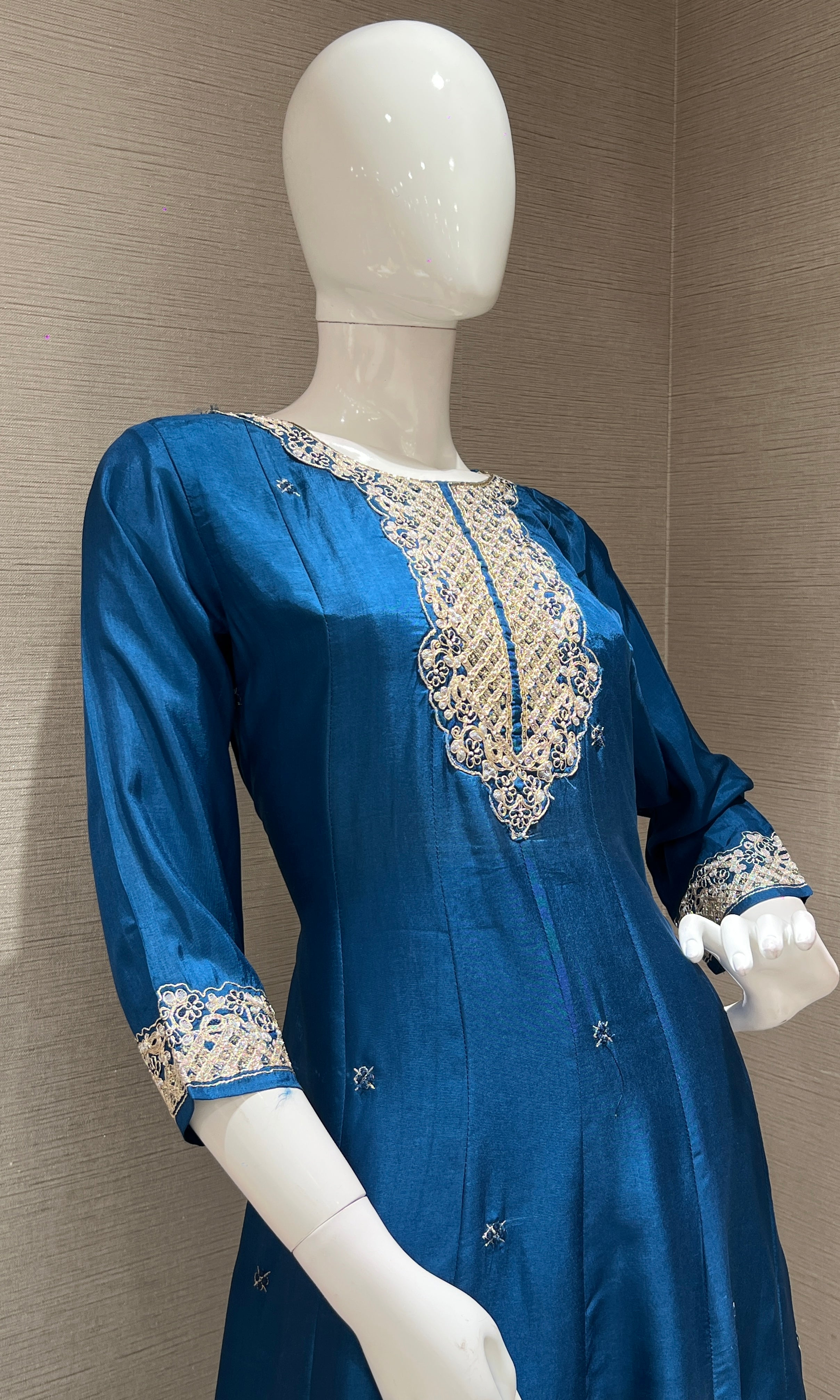 Blue Golden Embroidered Kurta Set