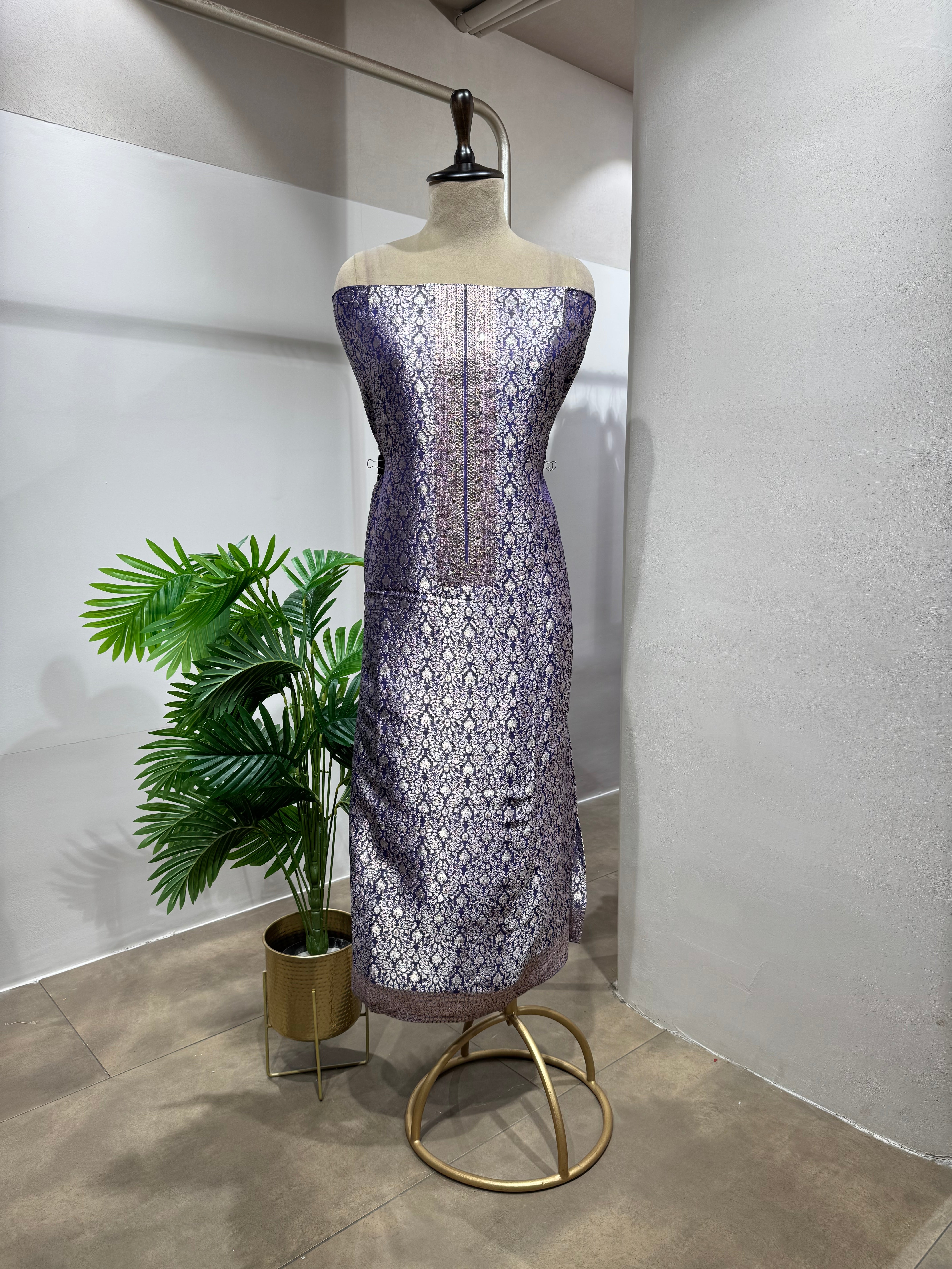 PURPLE & Silver Banarasi Silk DRESS MATERIAL
