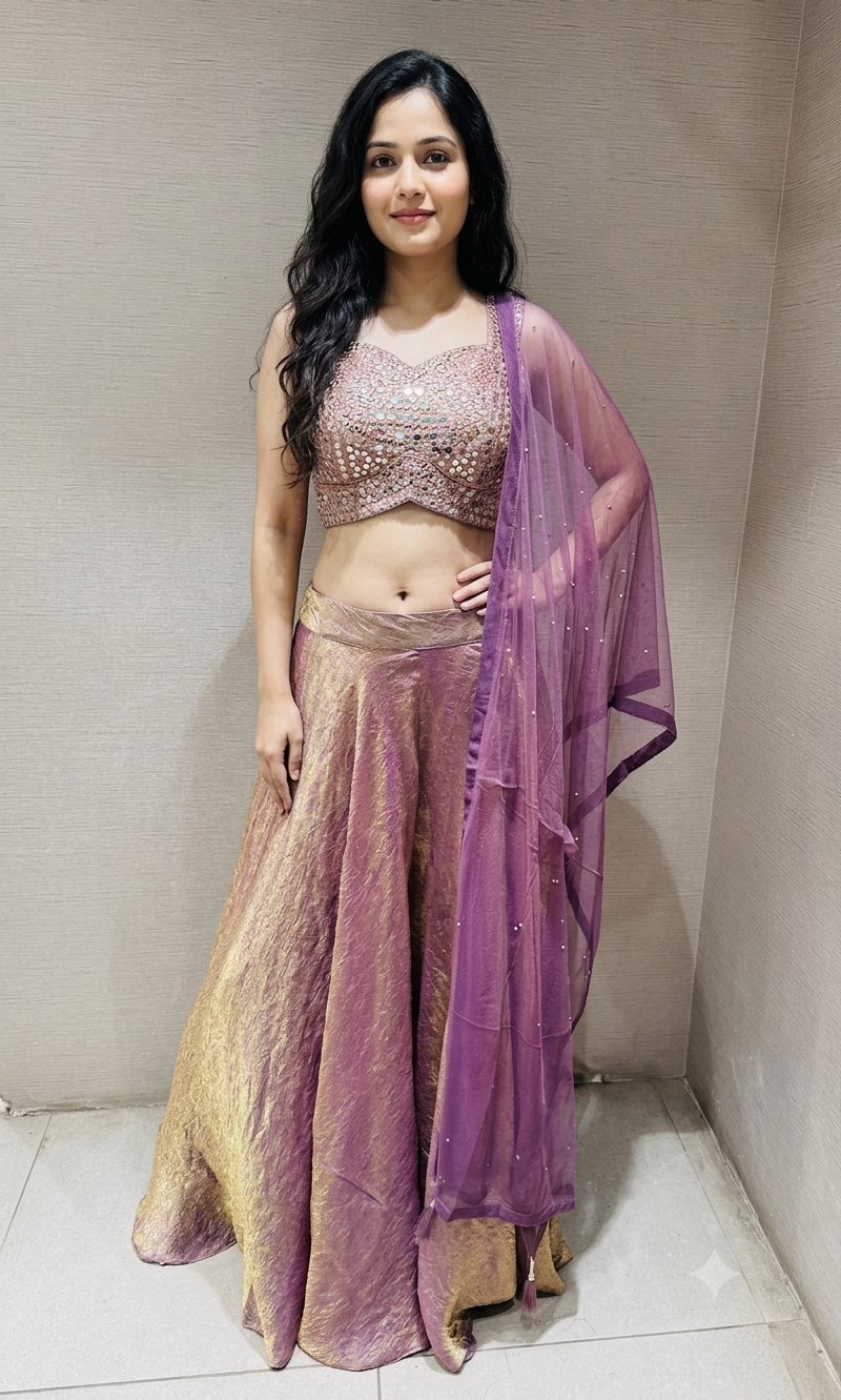 LILAC Shimmer Tissue Silk crop top Palazzo Set