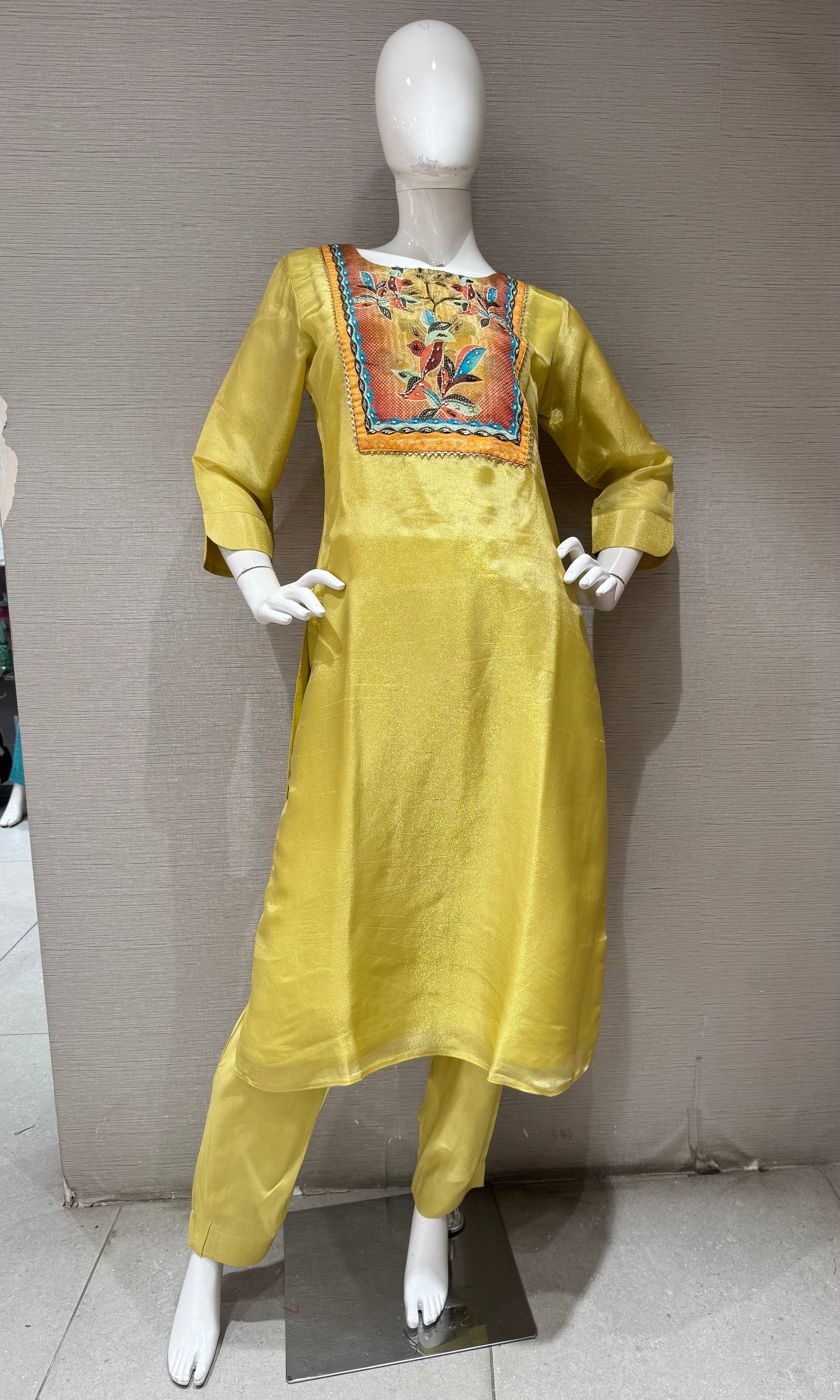 Yellow Chanderi Silk Embroidered Kurta Set