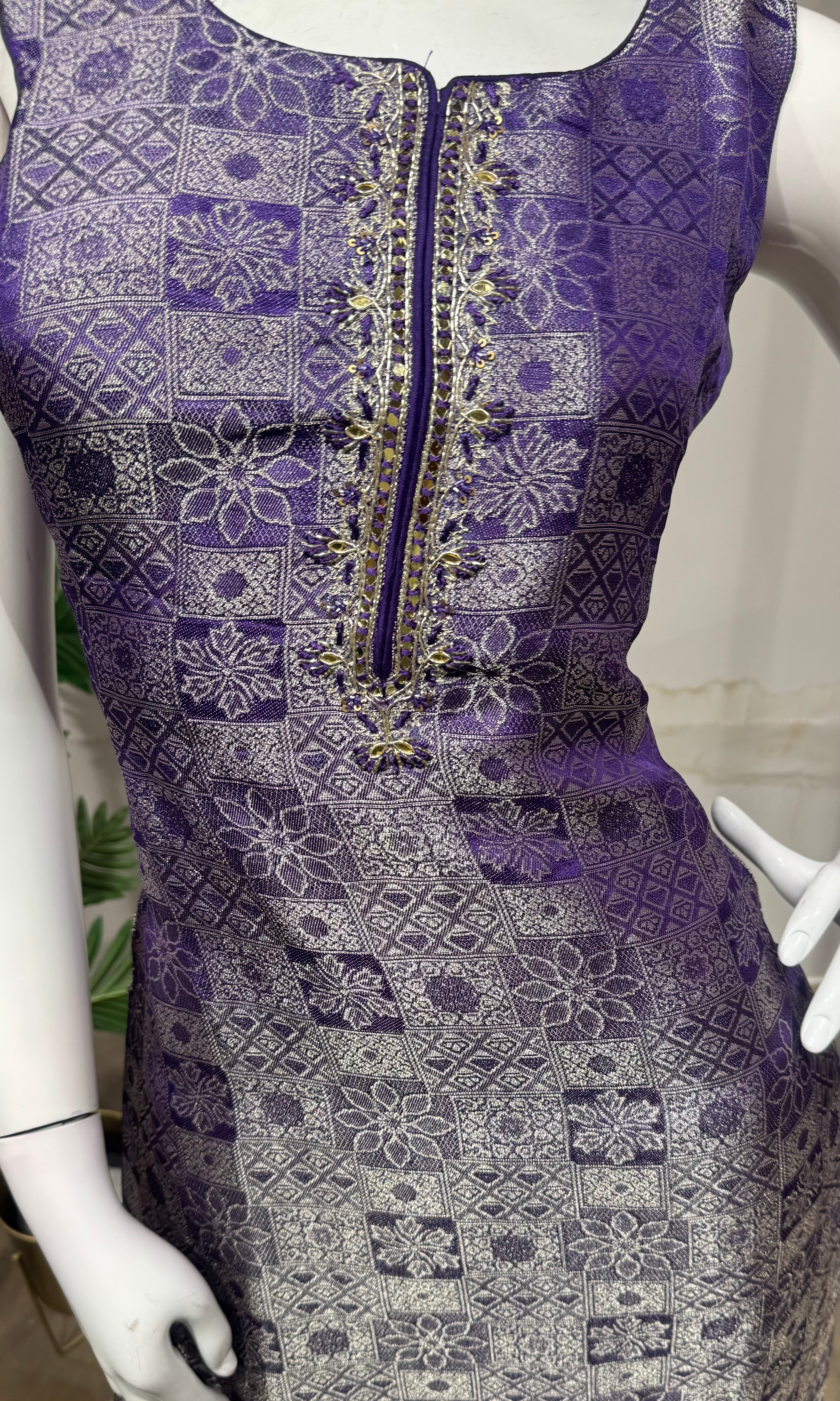 purple Banarasi silk kurta set