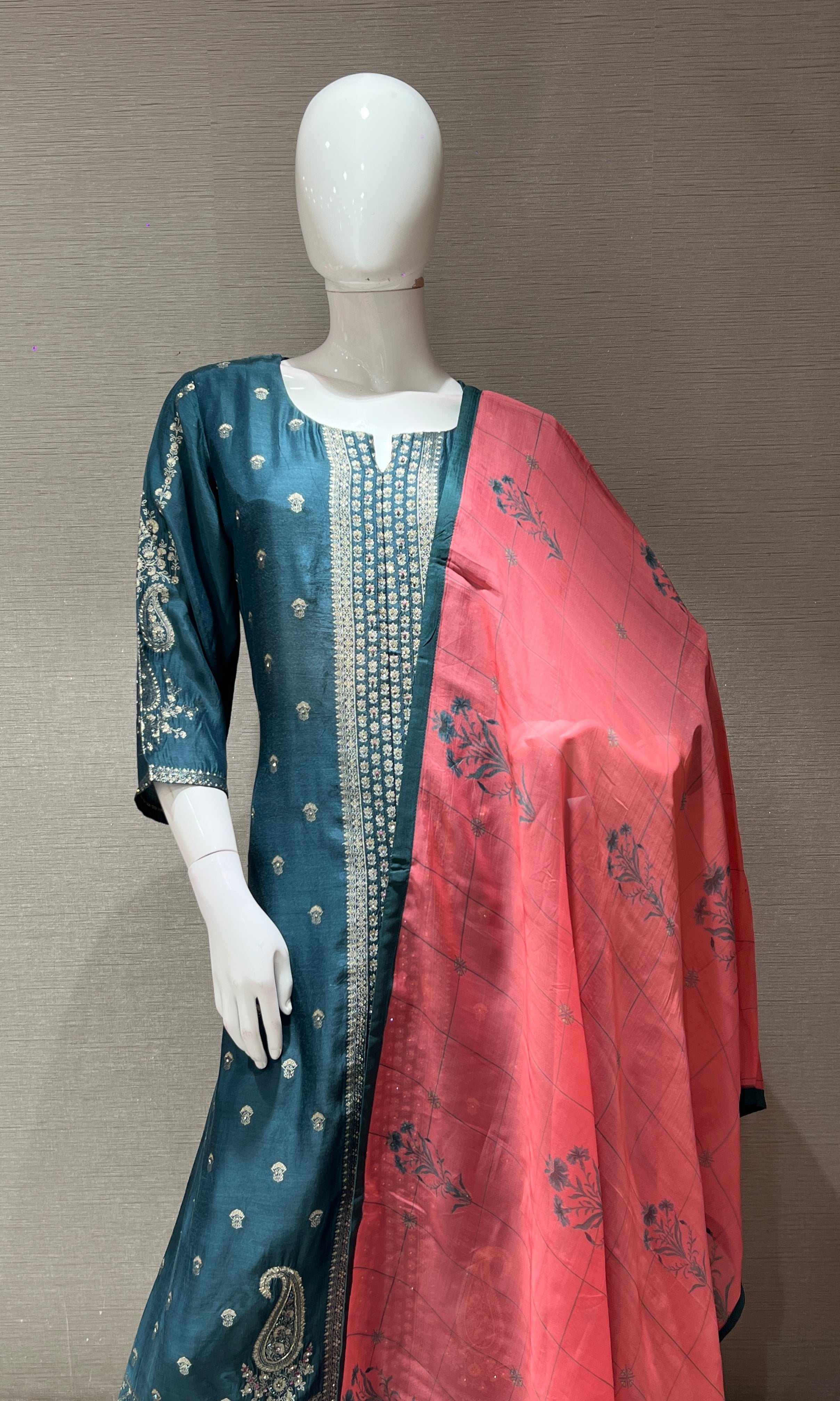 Teal Blue Ethnic KURTA SET