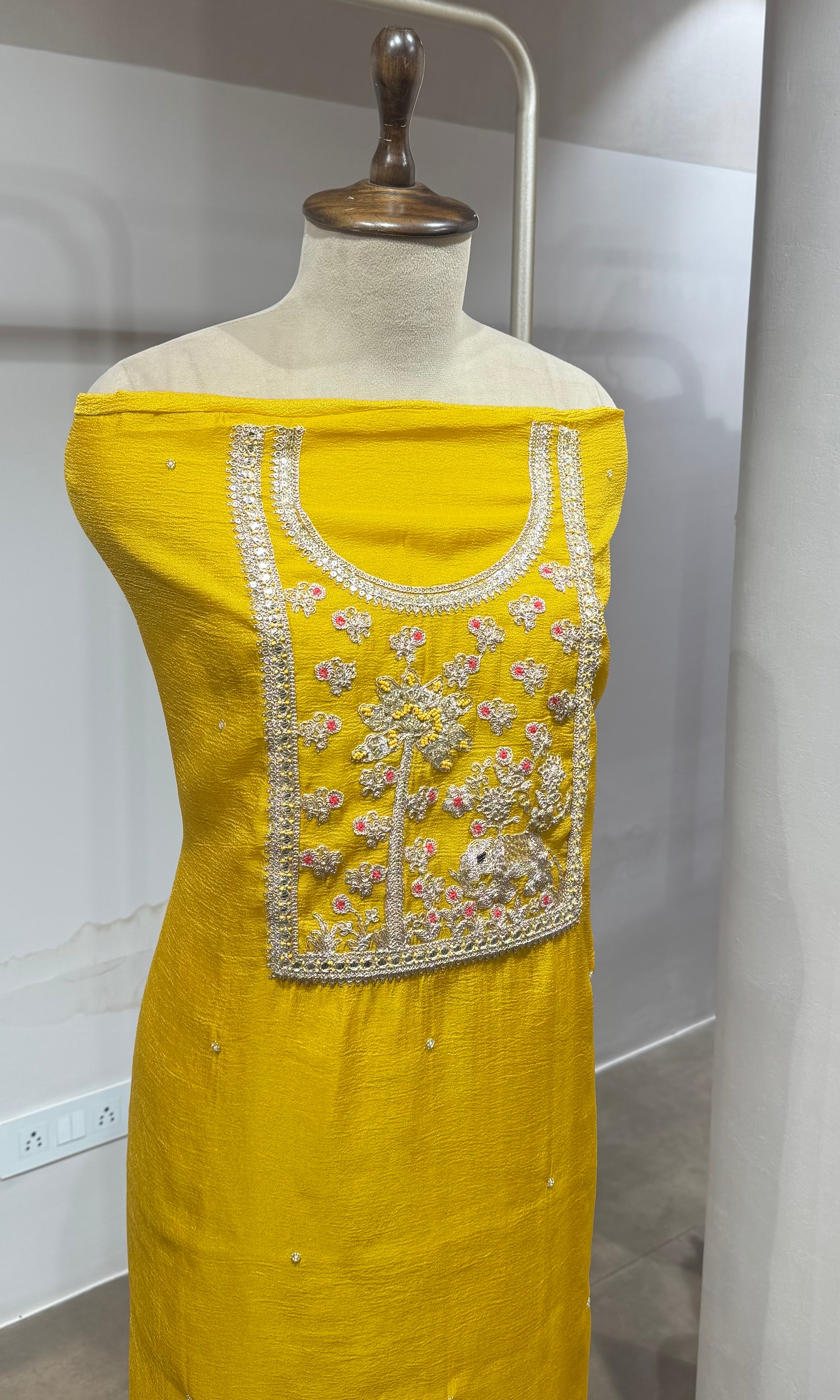 Yellow Floral Tissue dress material