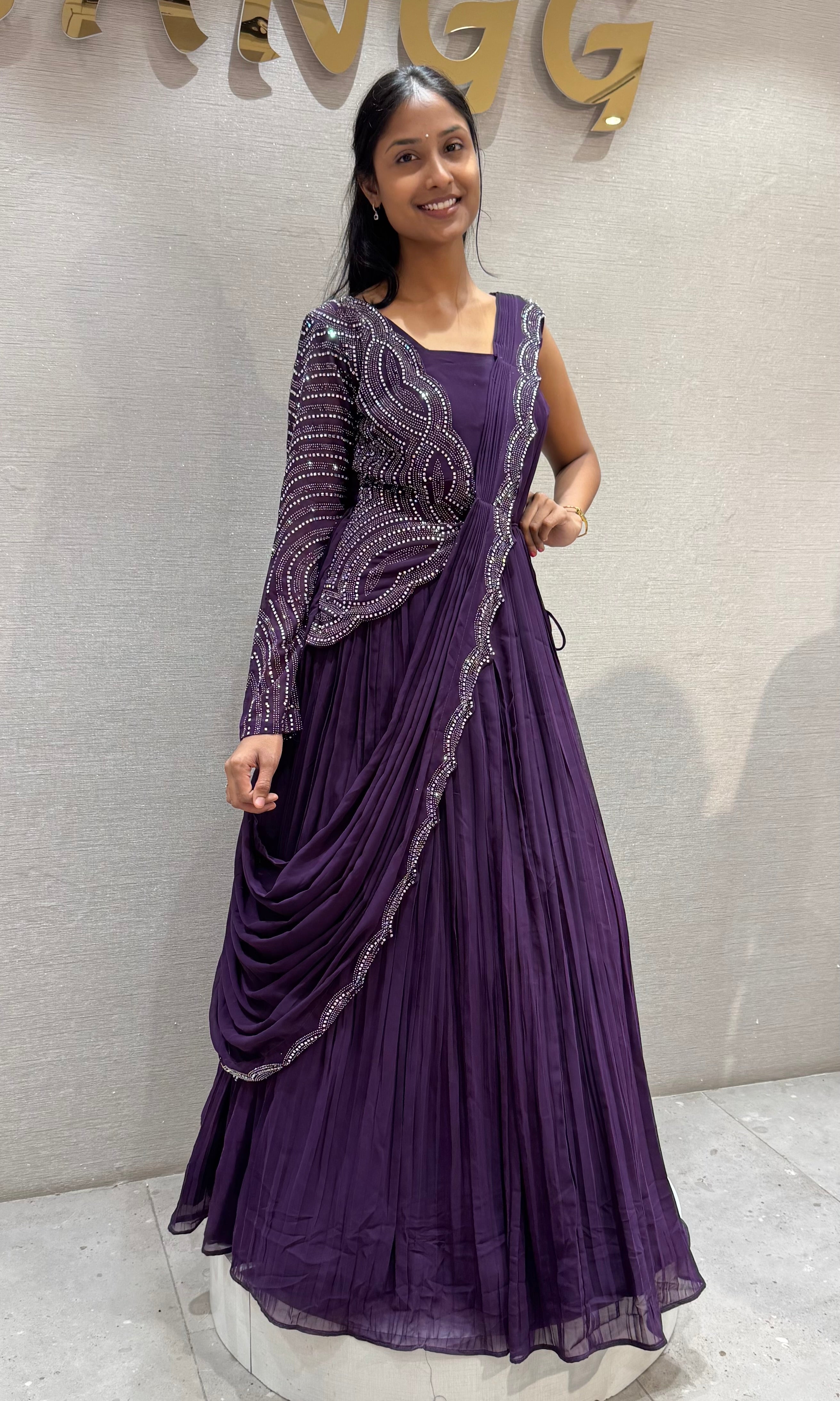 Wine Embellished Floor-Length Anarkali Gown