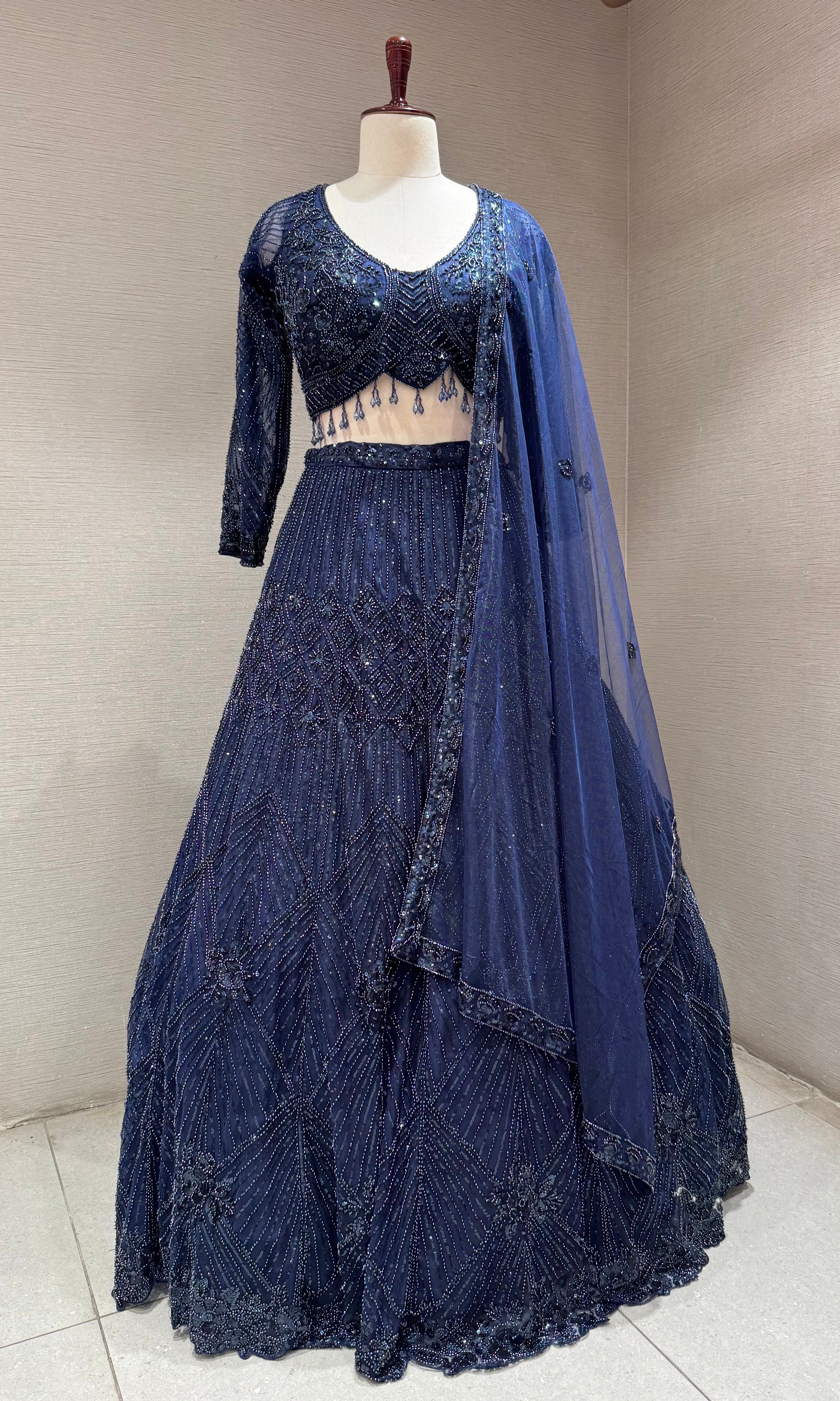 Navy Blue Sequined Lehenga Choli with Net Dupatta