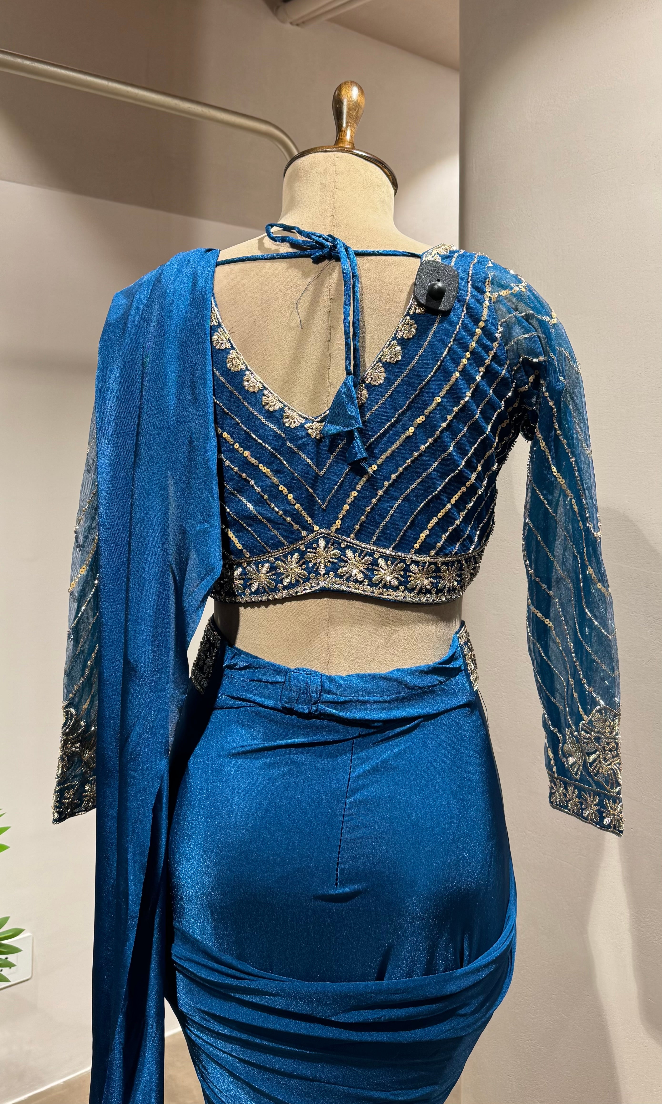 BLUE DRAPE SAREE WITH ETHNIC BLOUSE