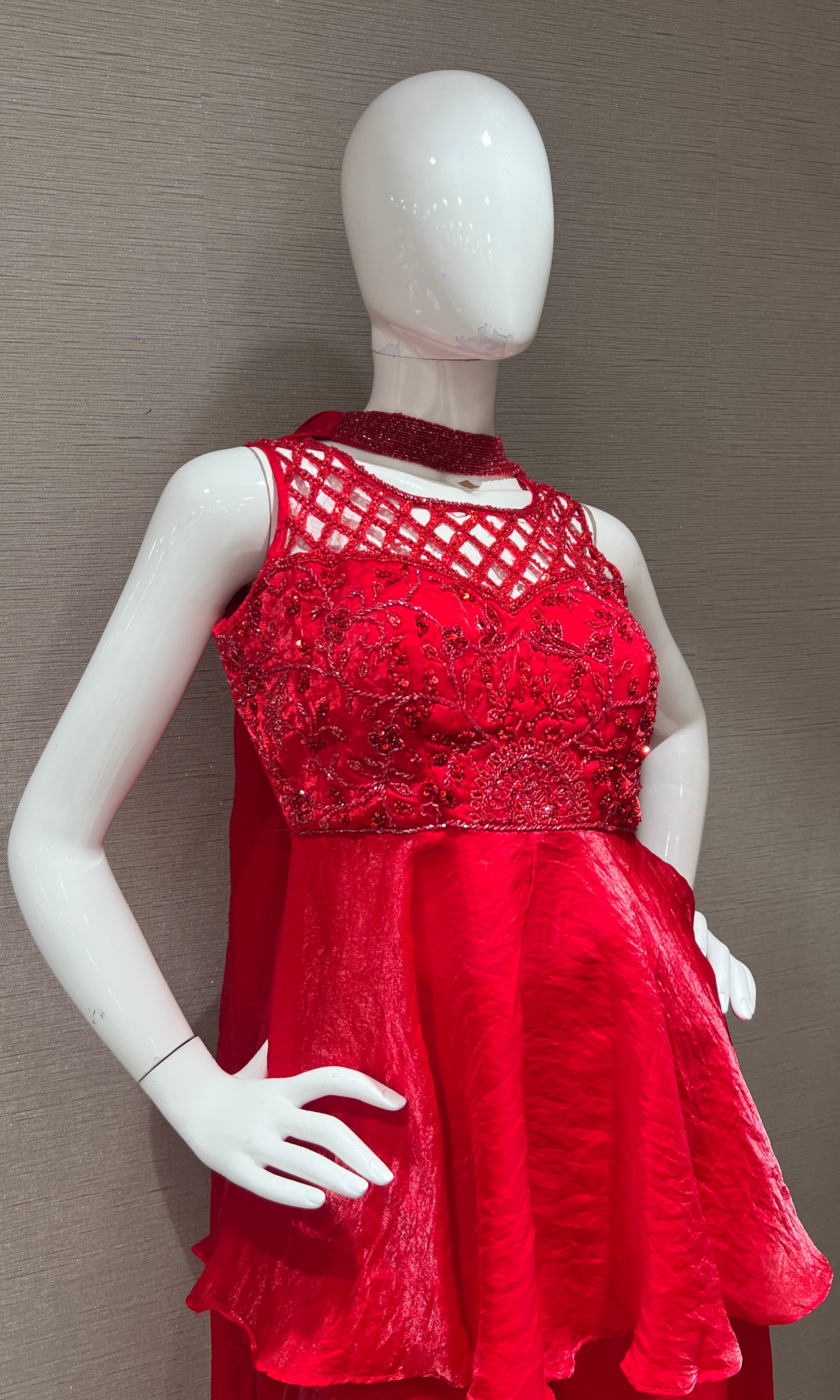 Crimson Red Ruffled Peplum Palazzo Set