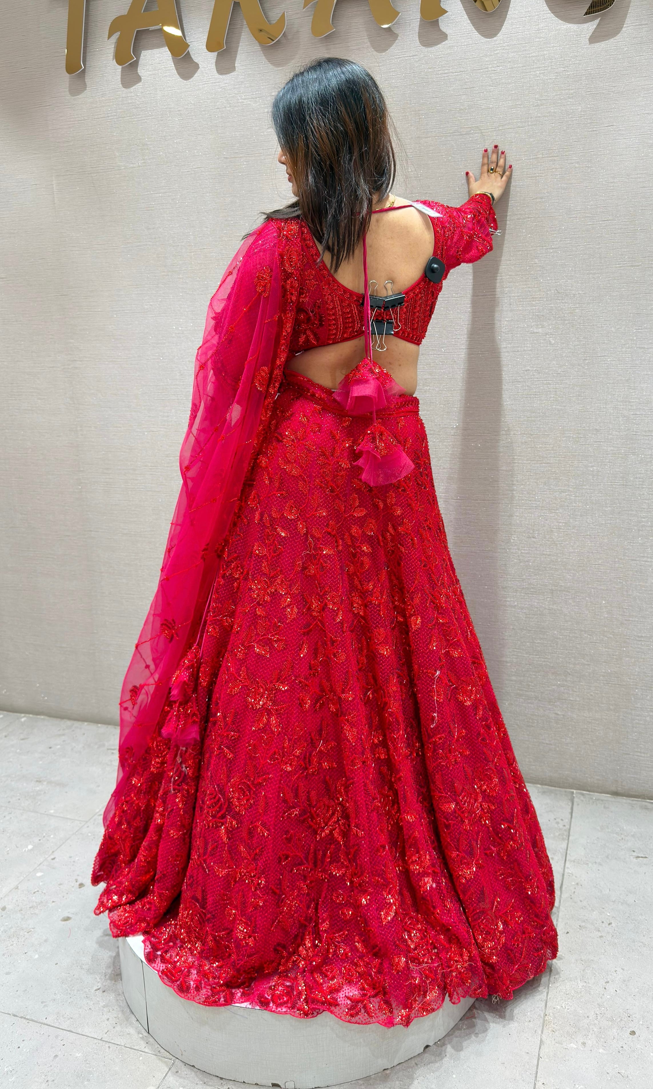 Red FLORAL EMBROIDERED Lehenga