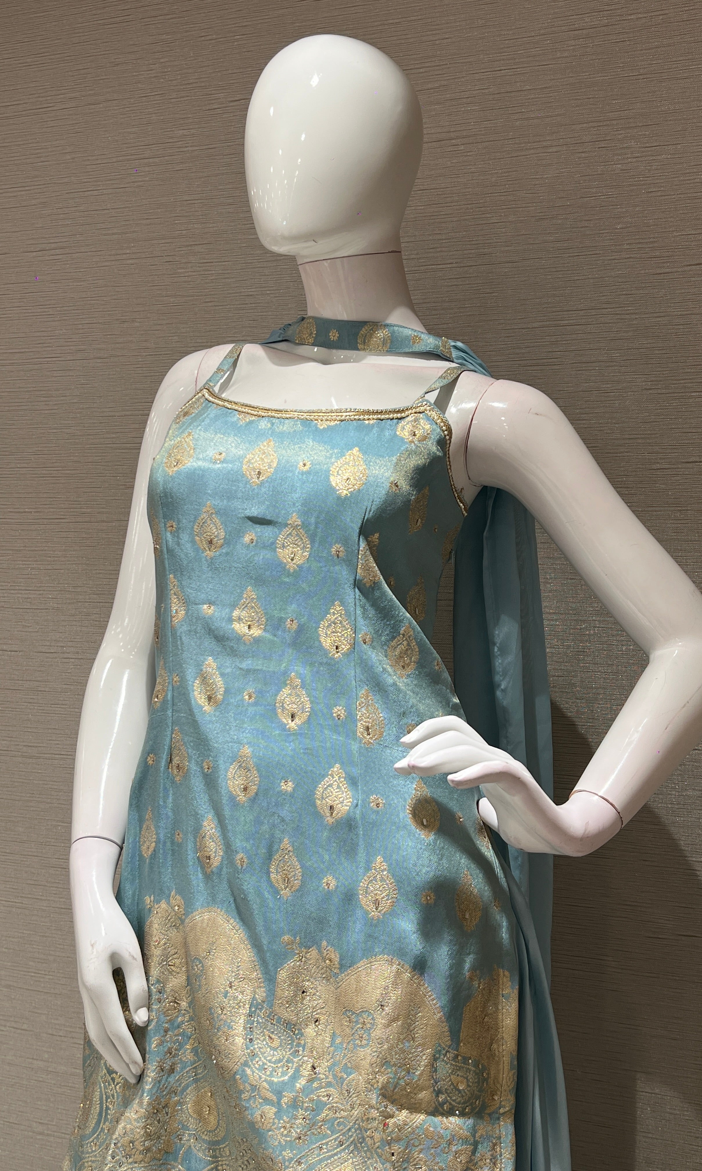 Light blue and Gold Embroidered Palazzo