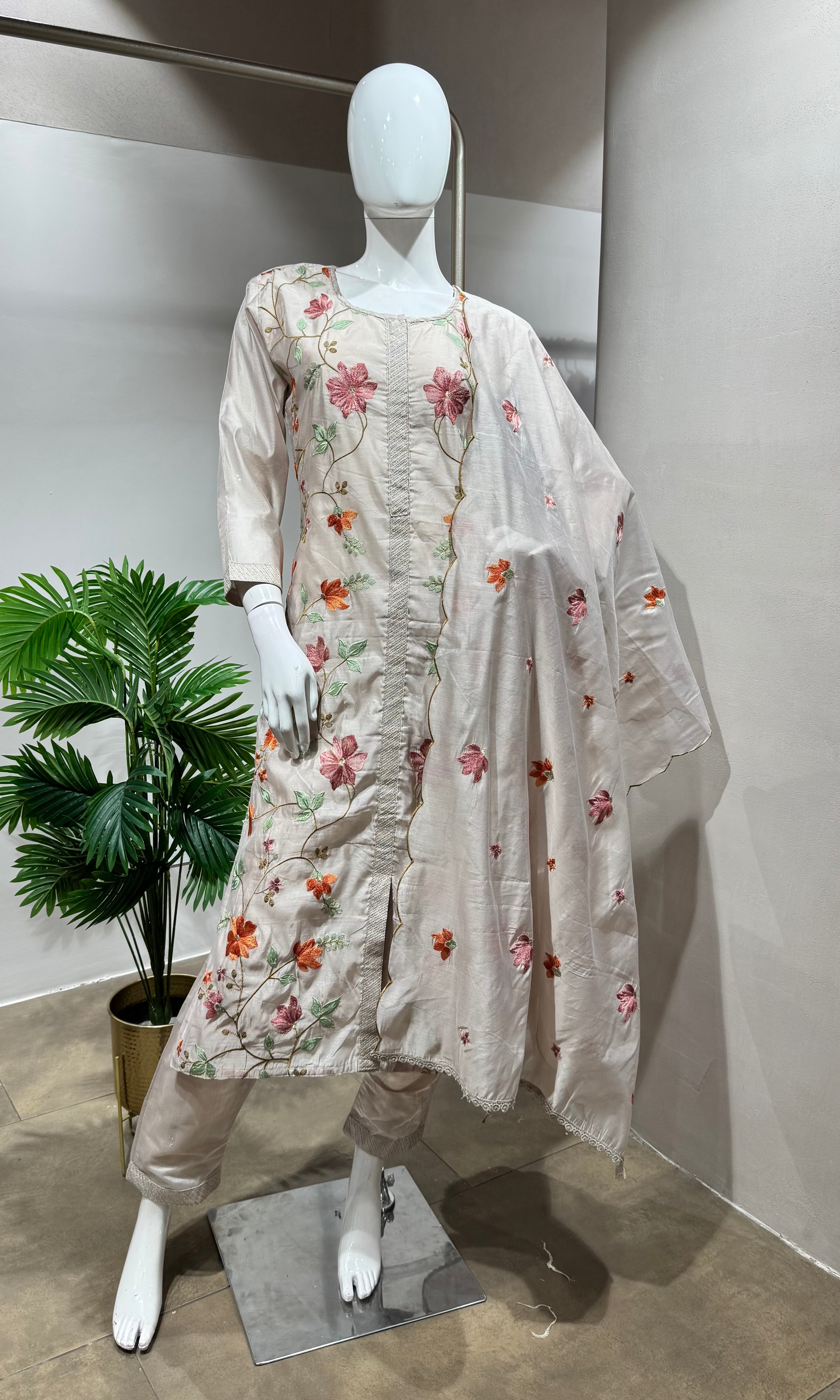 GREY Cotton Embroidered Kurta set