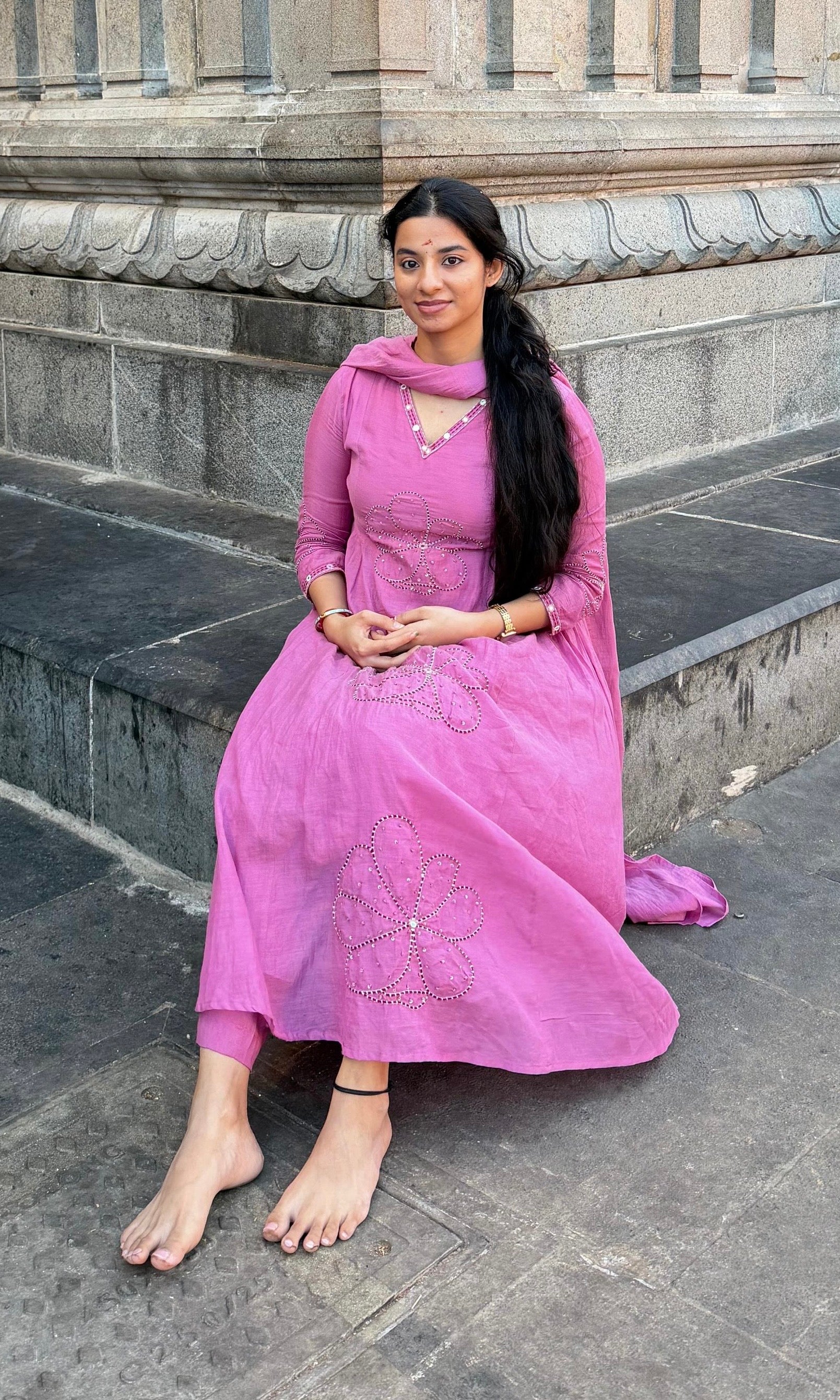 LOTUS pink MUL CHANDERI kurta set