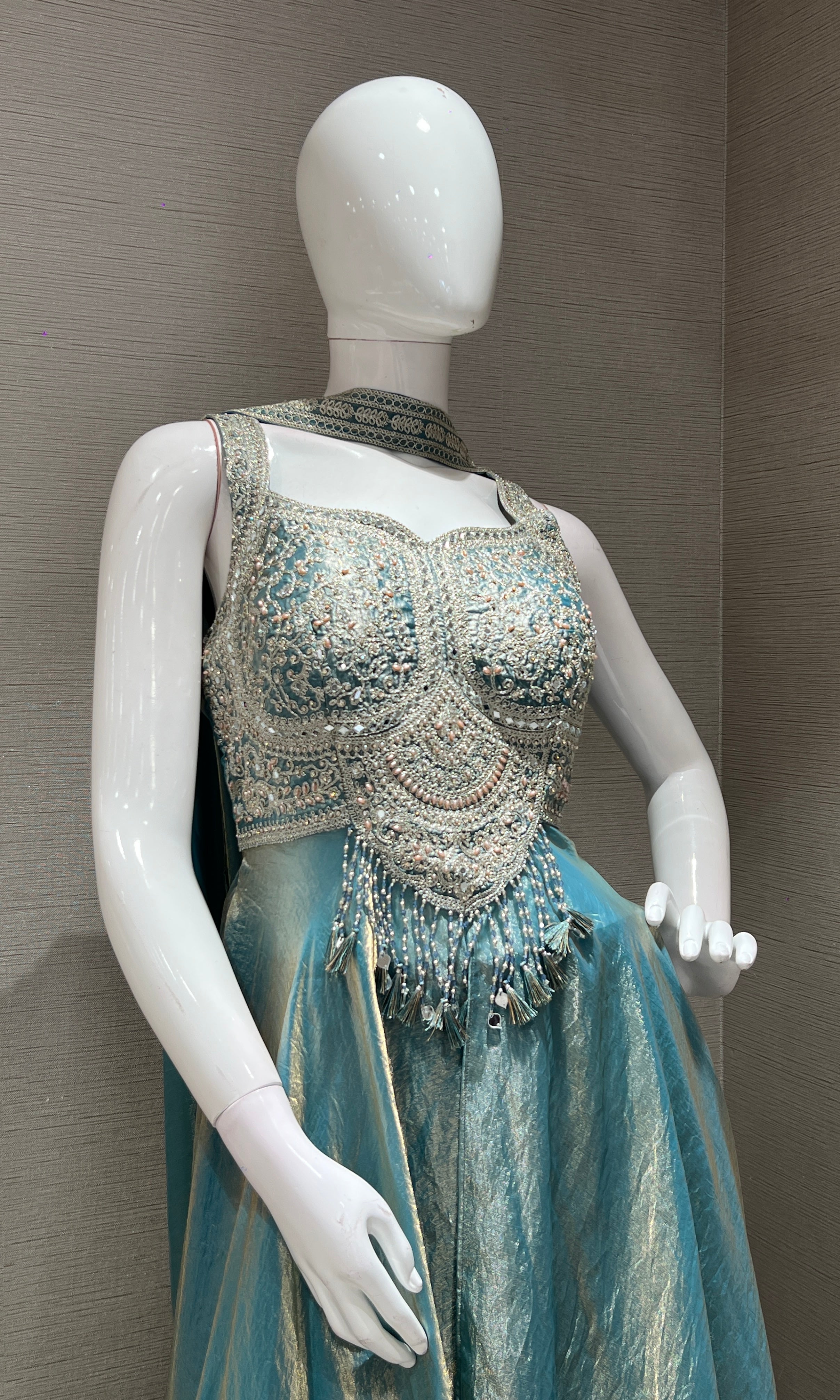 Light blue ANARKALI WITH PALAZZO PANTS