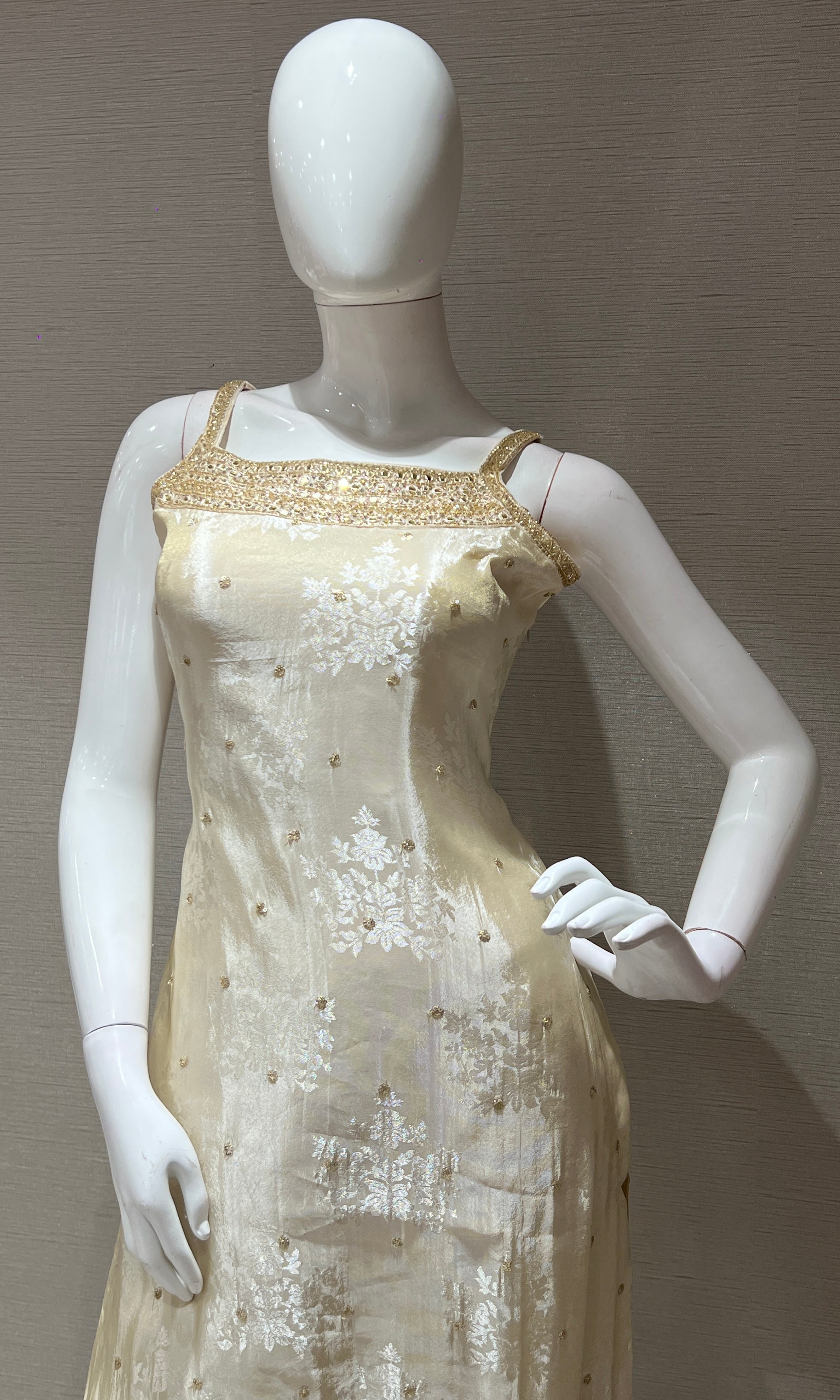 Cream and Gold Embroidered Kurta set