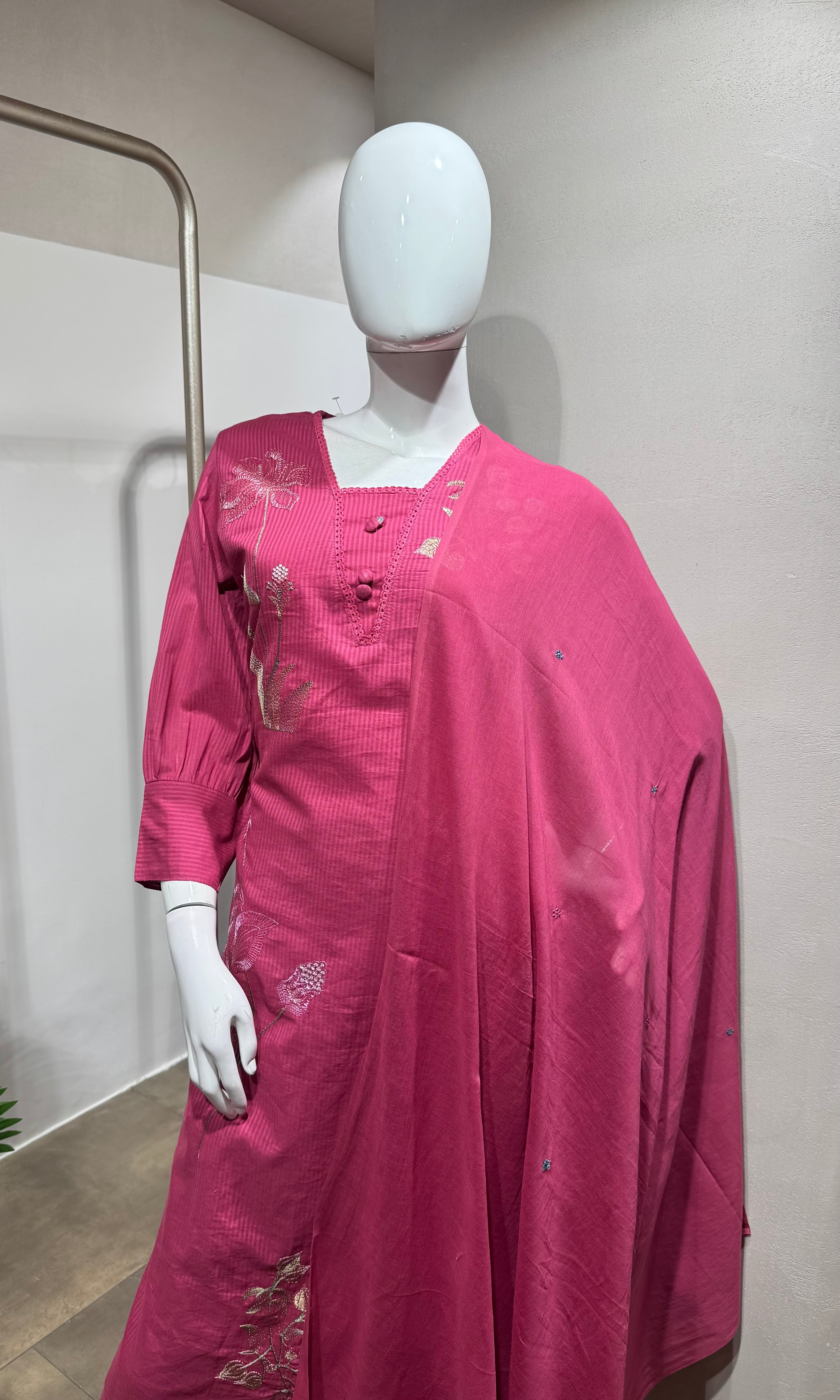 Pink Floral Embroidered Kurta Set