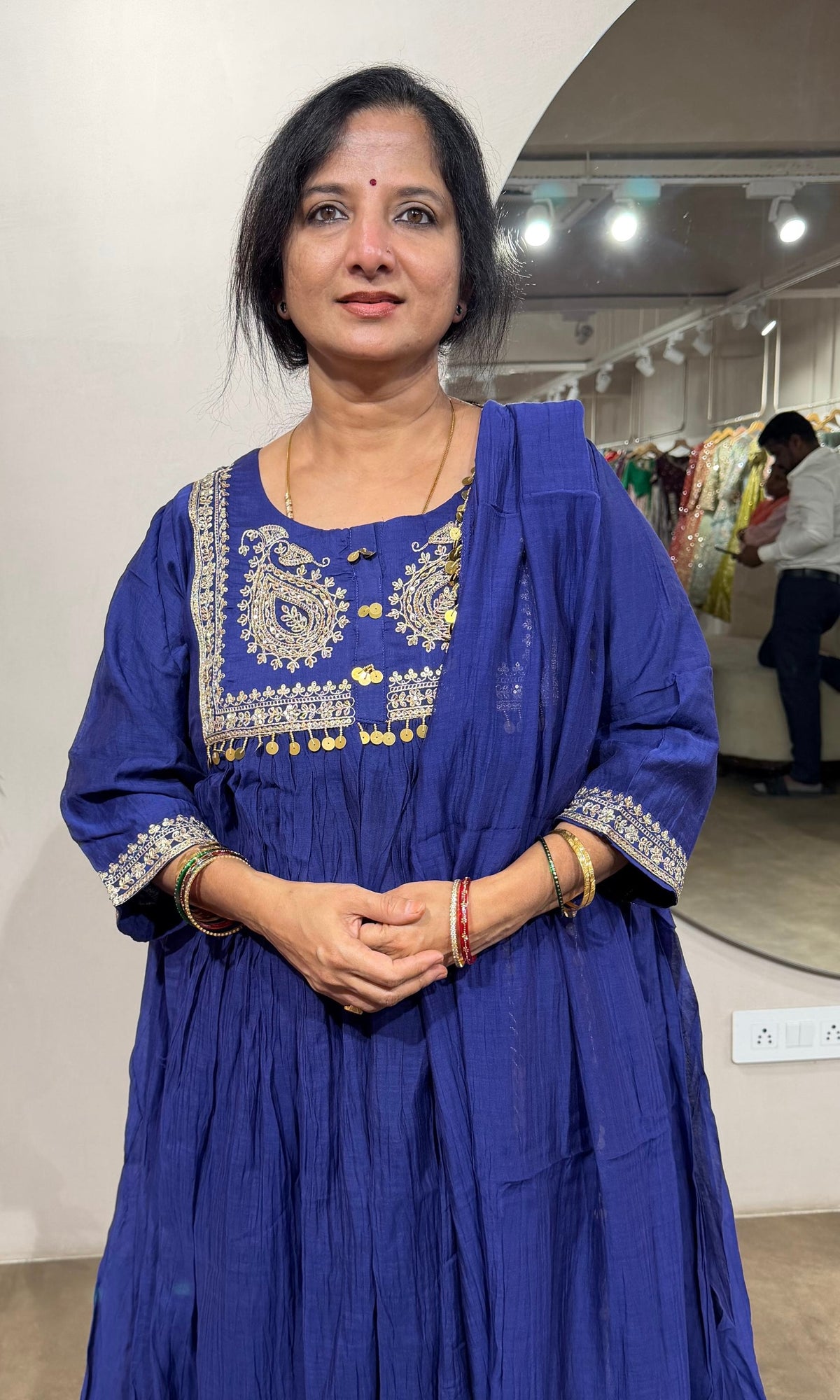 ROYAL BLUE MUL CHANDERI KURTA SET WITH DUPATTA