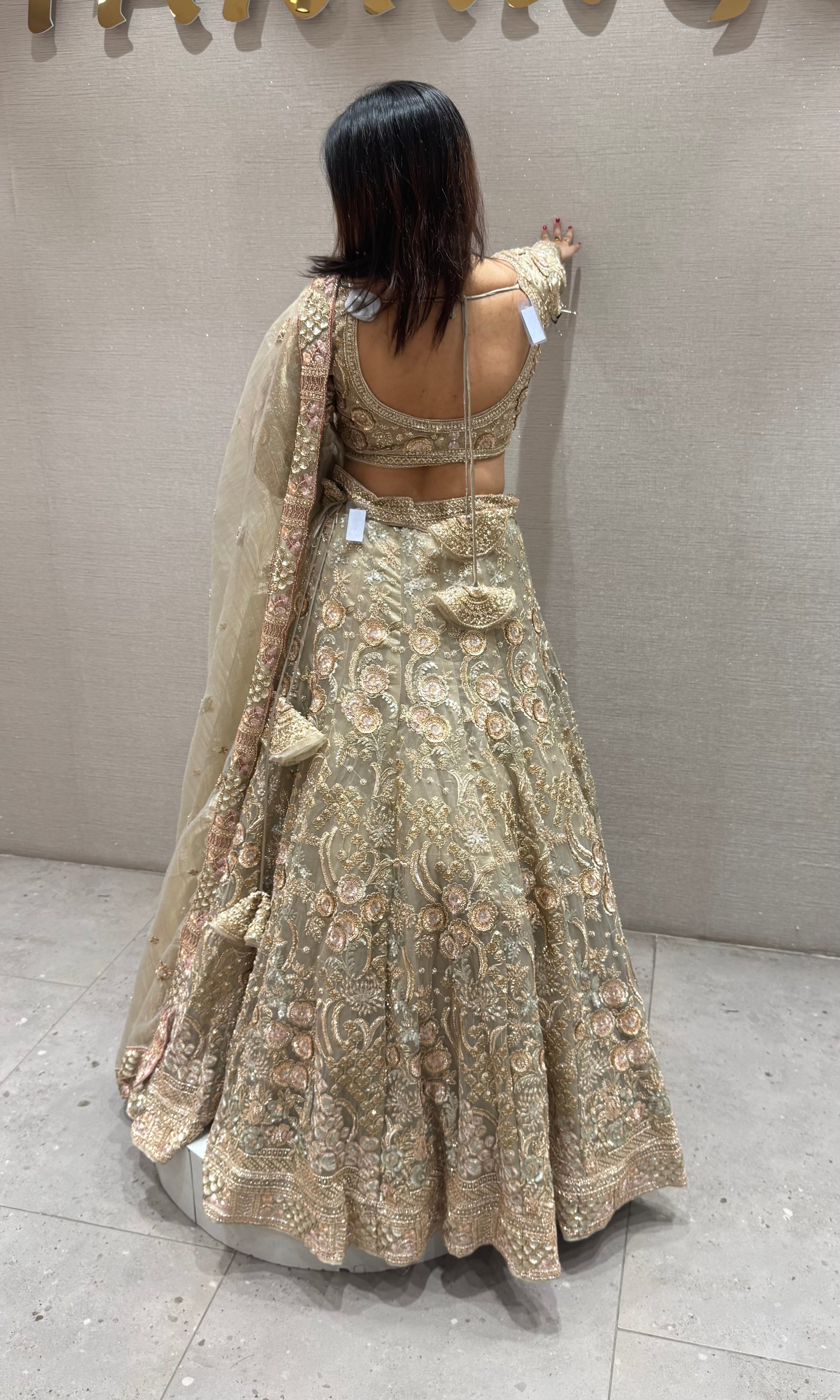 Sage green gold zardosi work lehenga