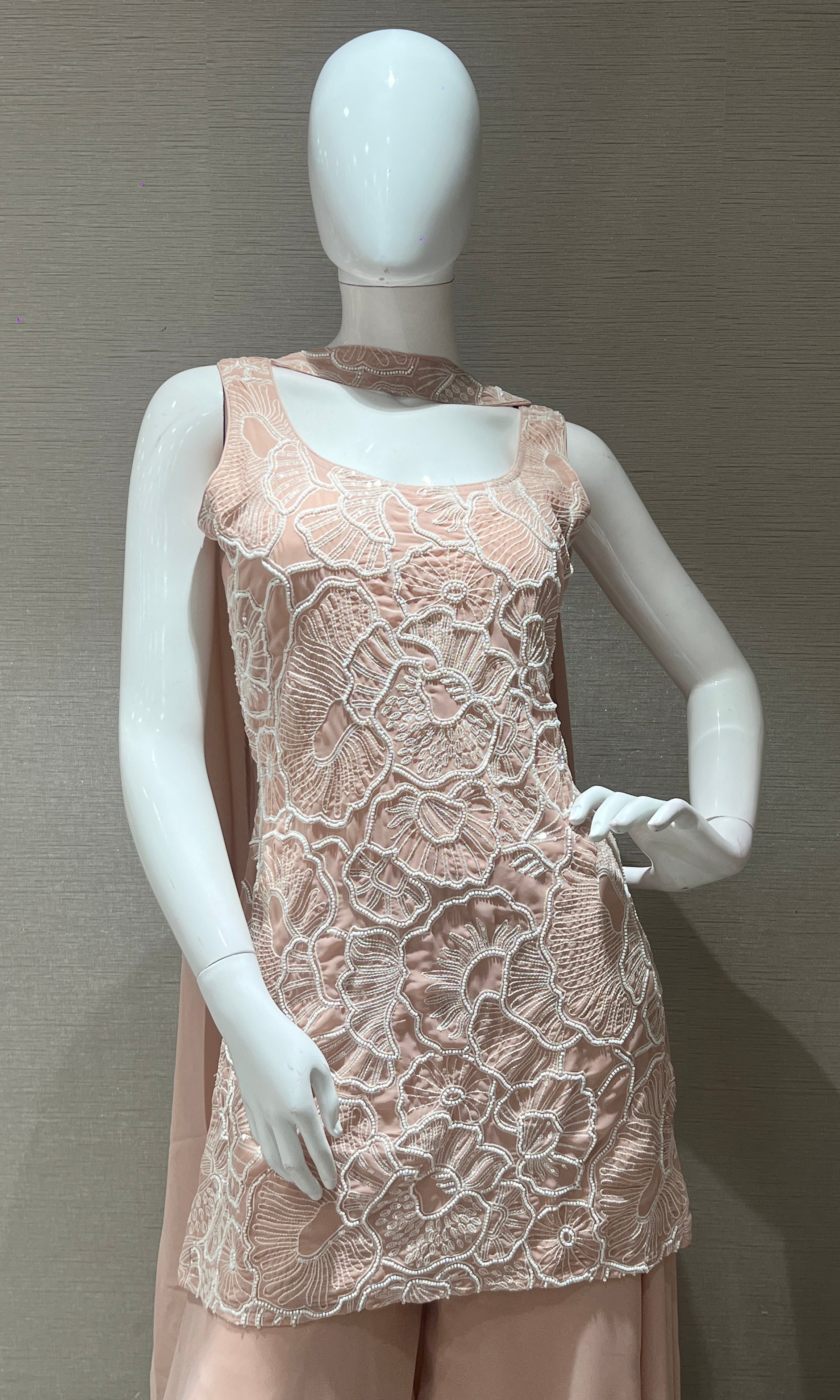 Light peach palazzo with floral embroidery