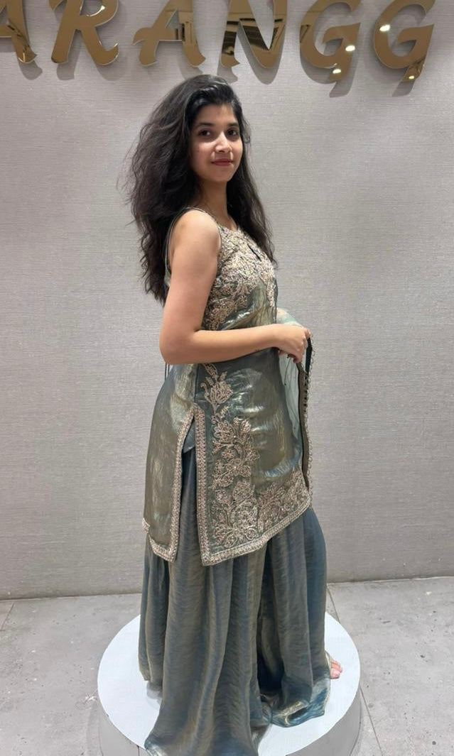 Mint Aura Metallic Palazzo Set