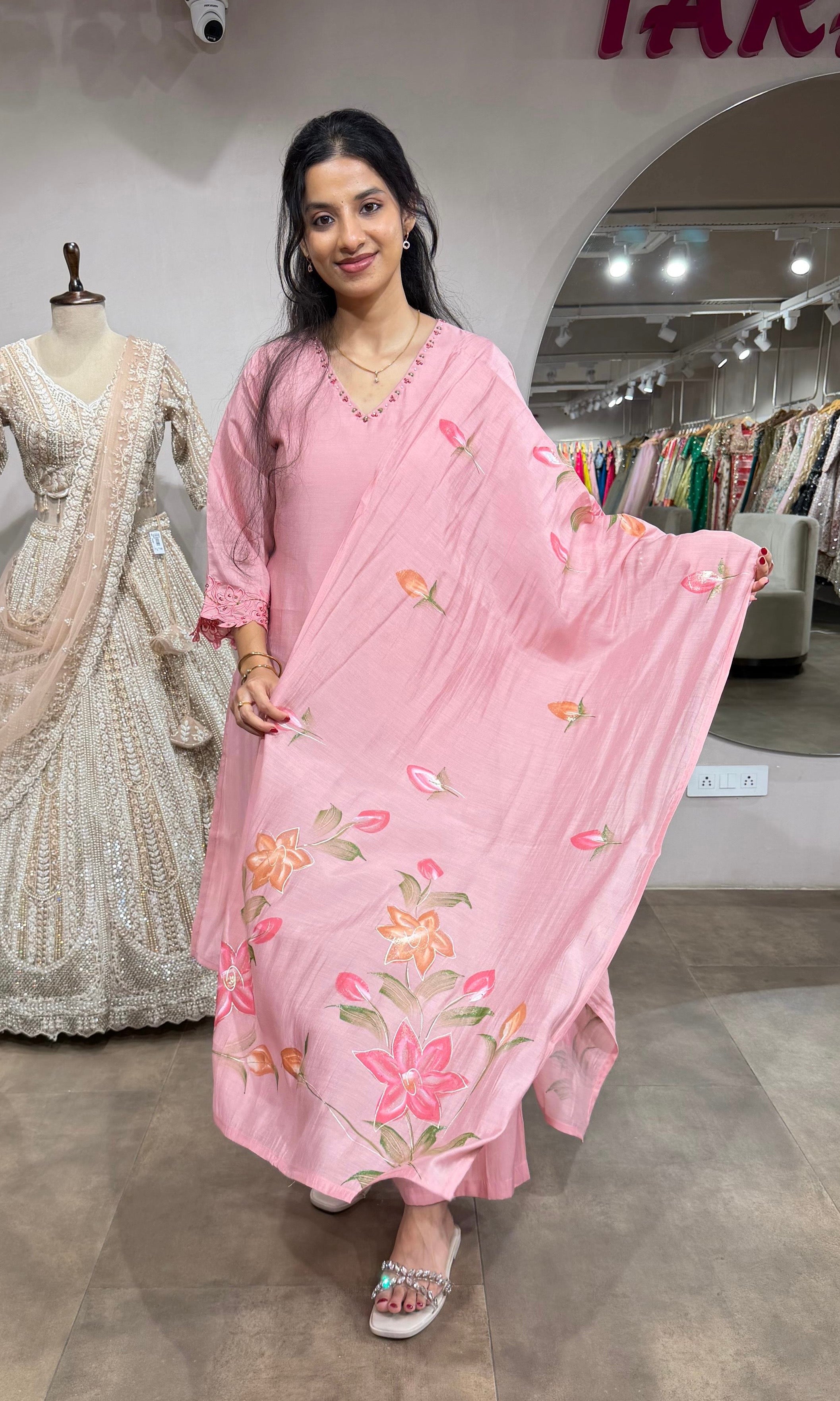 Blush Pink Floral Kaftan Kurta Set