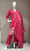 Pink Floral Silk Chanderi kurta Set