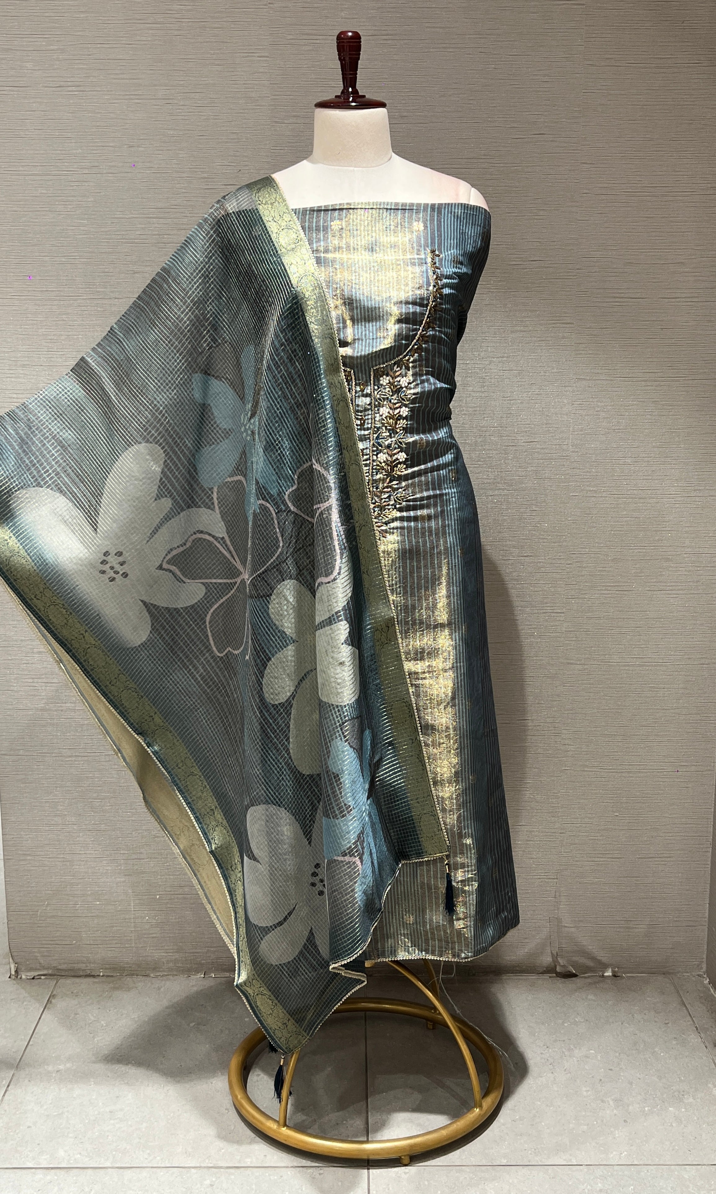 Navy blue floral dress material