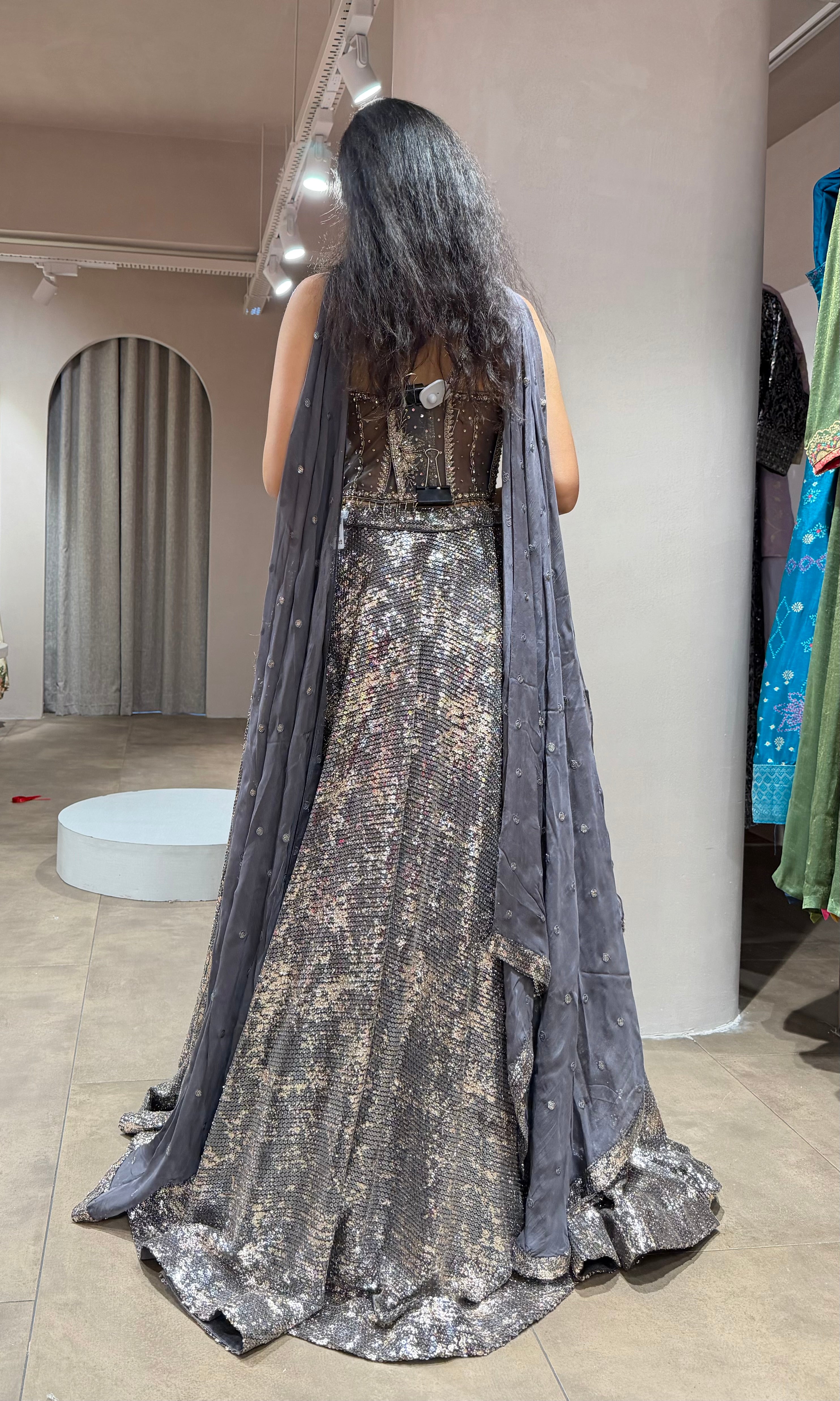 Grey LEHENGA WITH CORSET BLOUSE