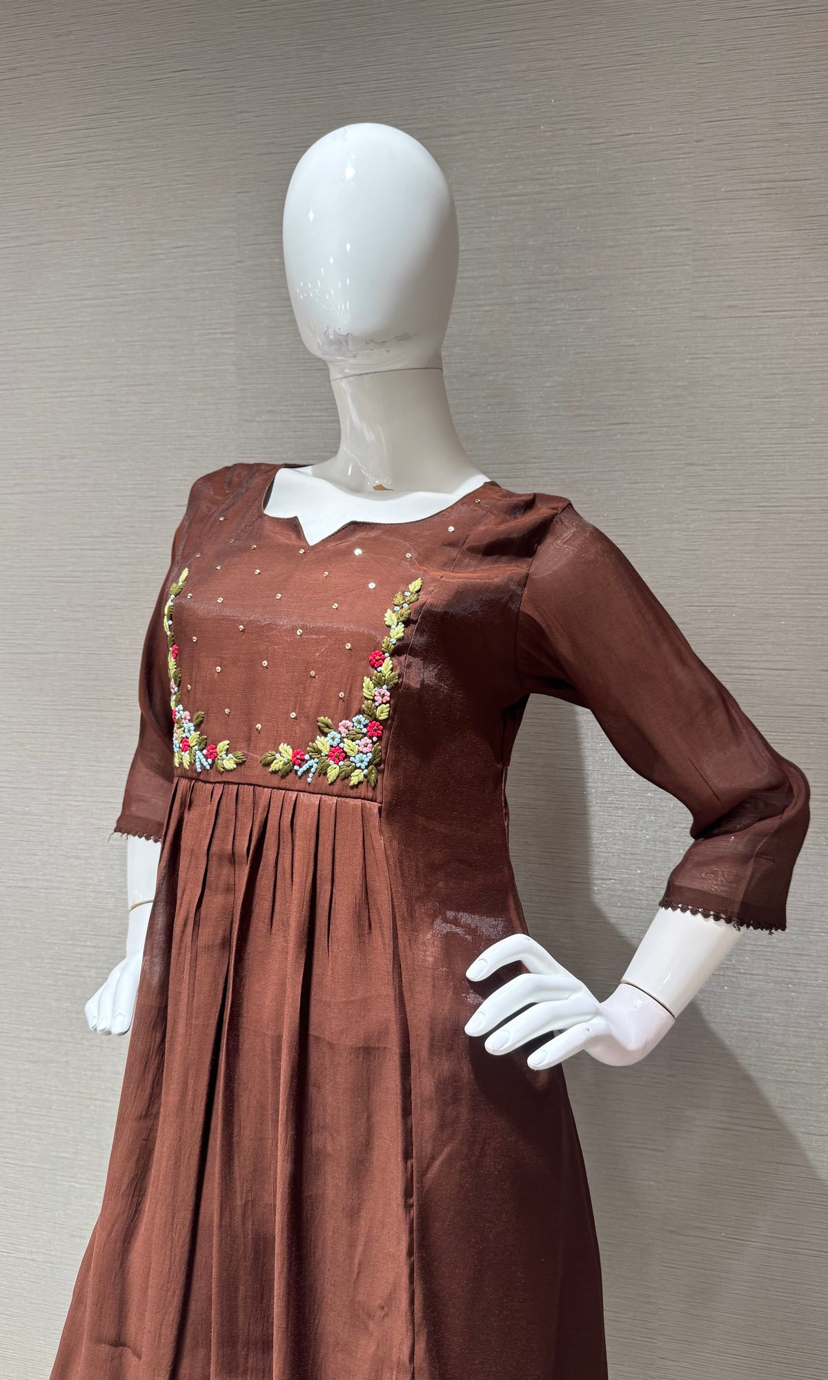 Brown chanderi silk kurta set with dupatta