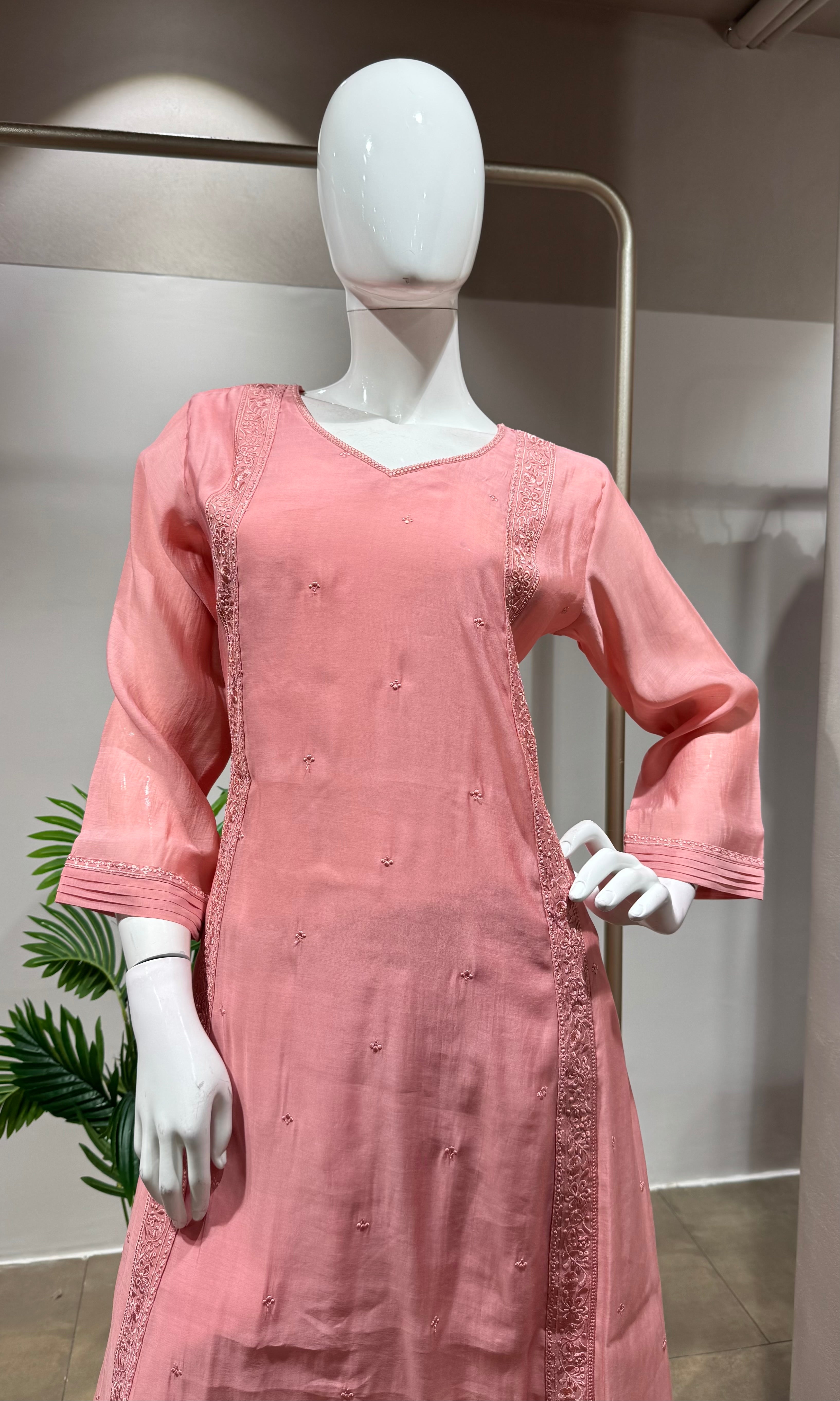BABY PINK Embroidered Chanderi Kurta Set