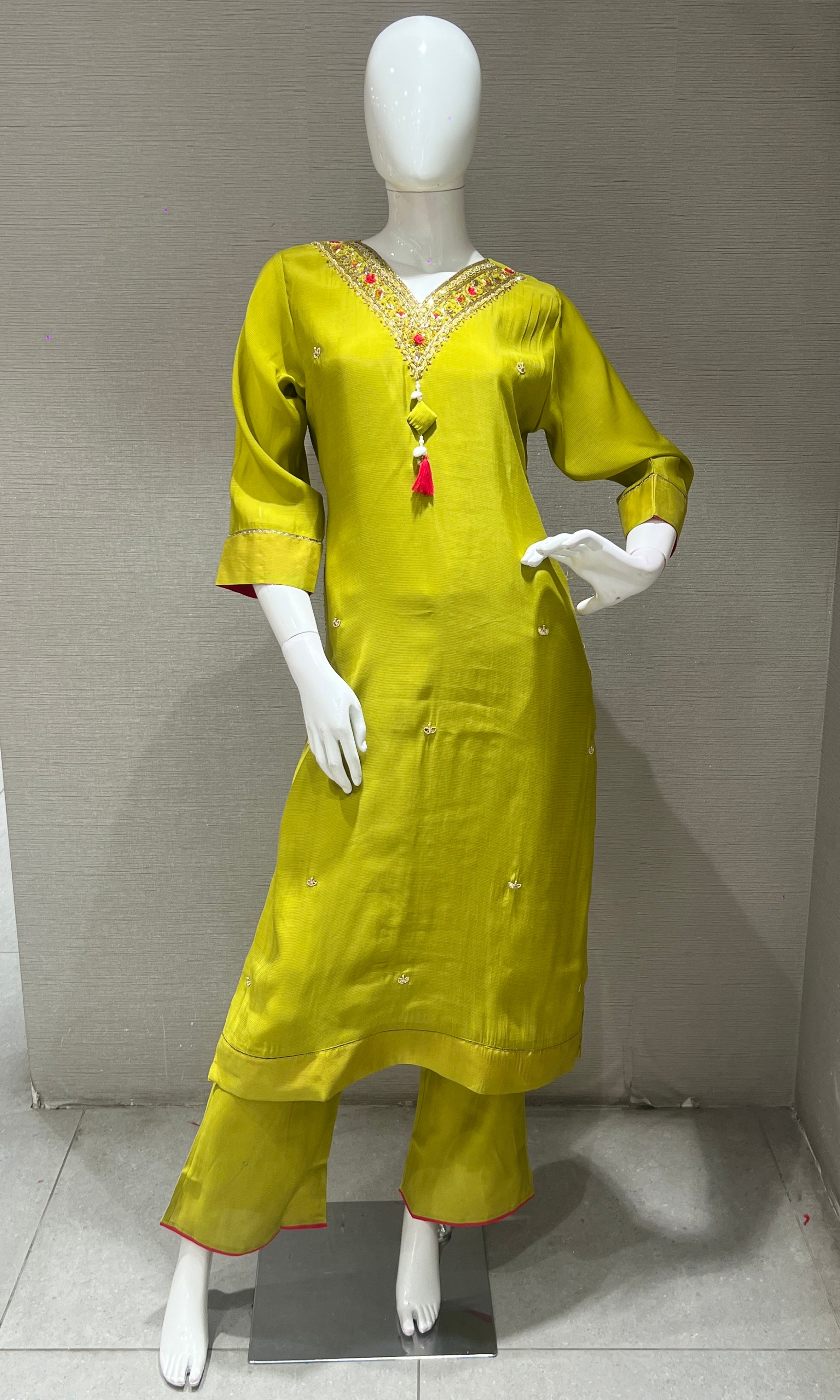 Liril embroidered kurta set with striped dupatta