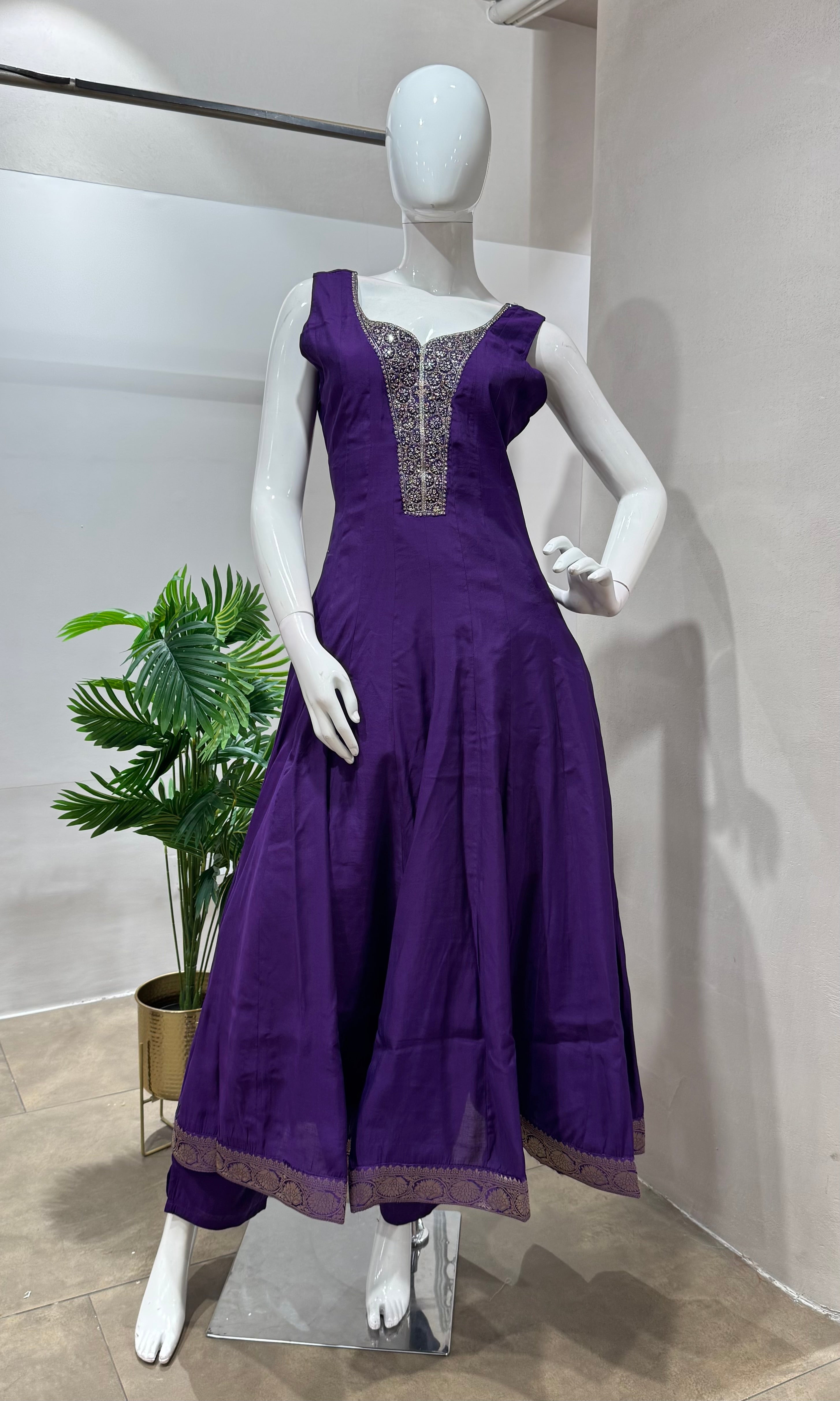 Purple GOLD EMBROIDERY ANARKALI