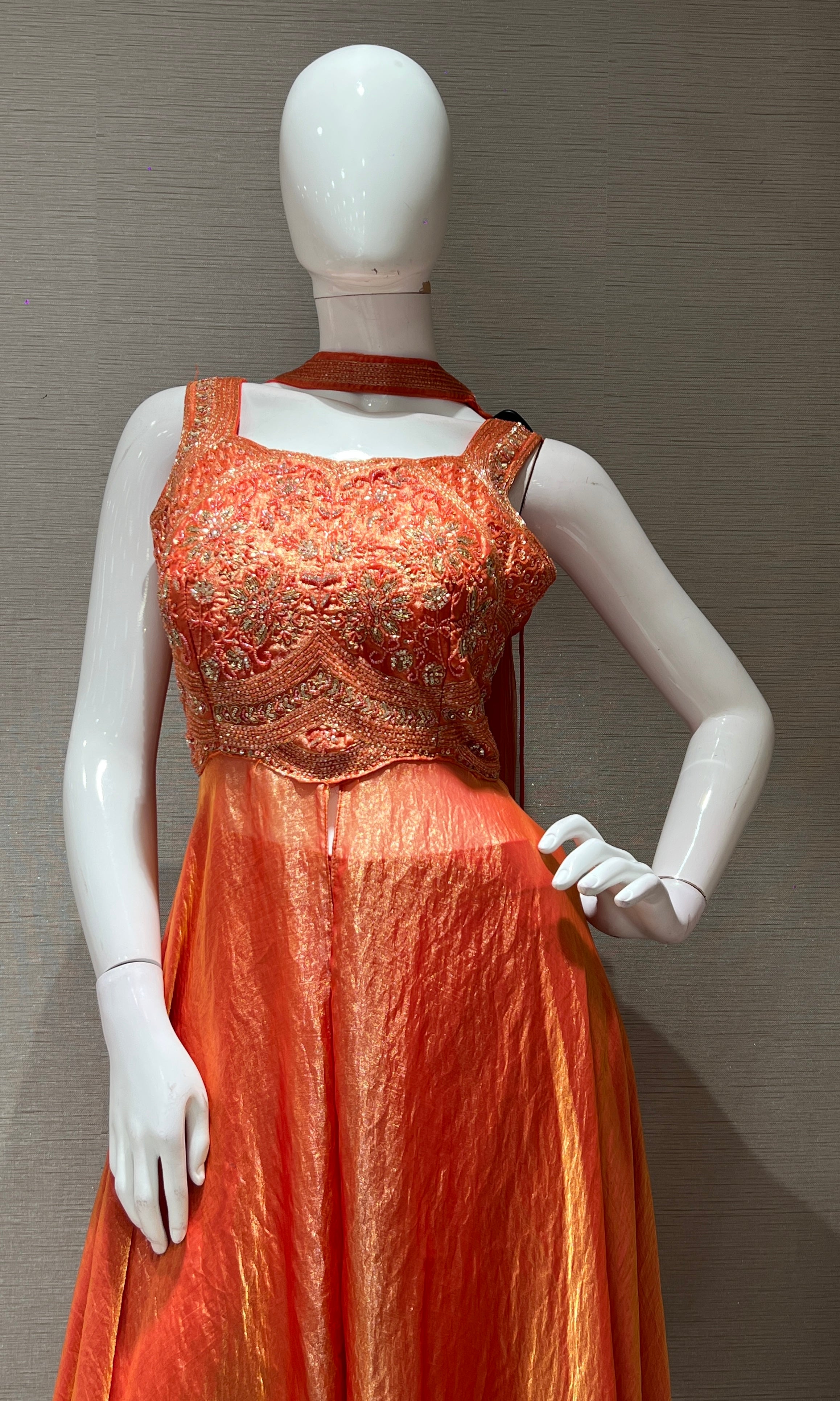Orange EMBROIDERED ANARKALI LONG DRESS