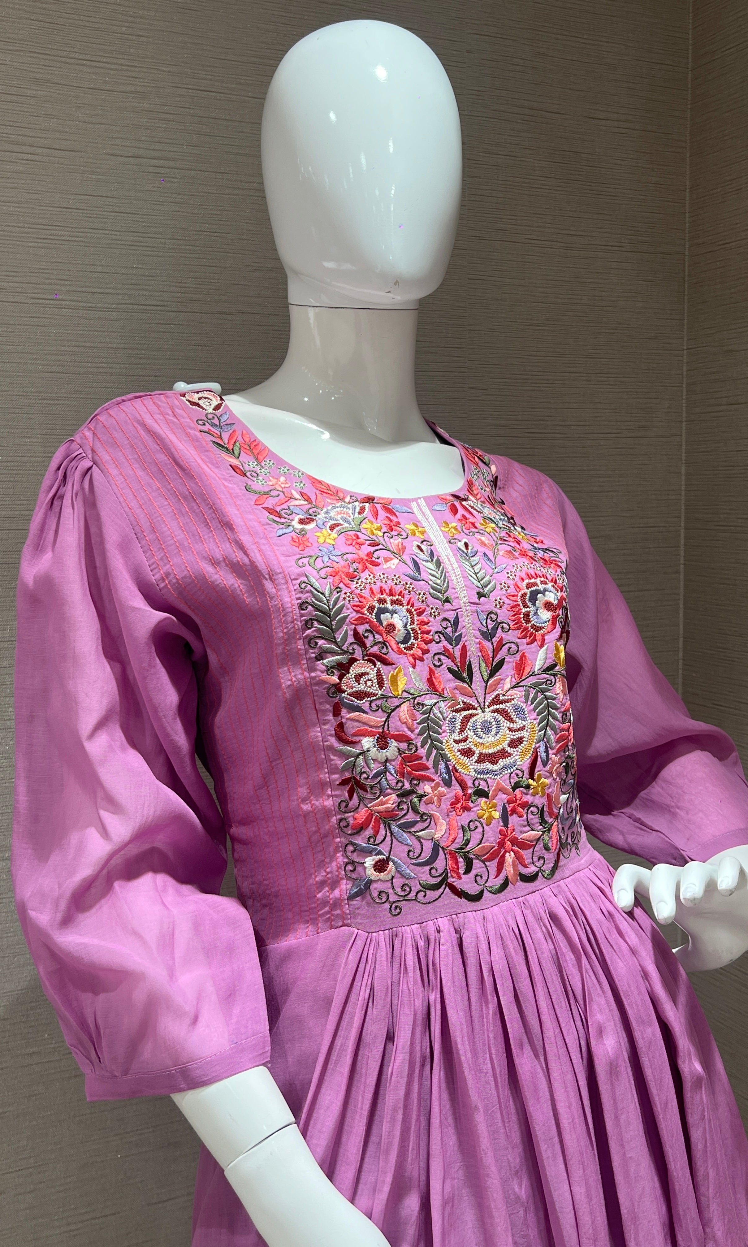 Purple mul Chanderi Anarkali kurta set