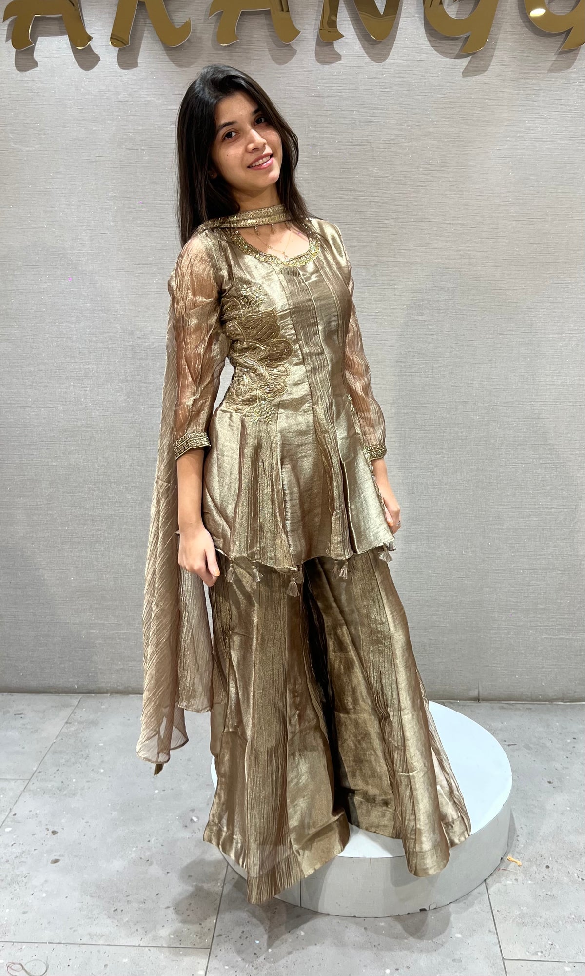 Beagh & Gold Shimmer Peplum Tunic and Palazzo Set
