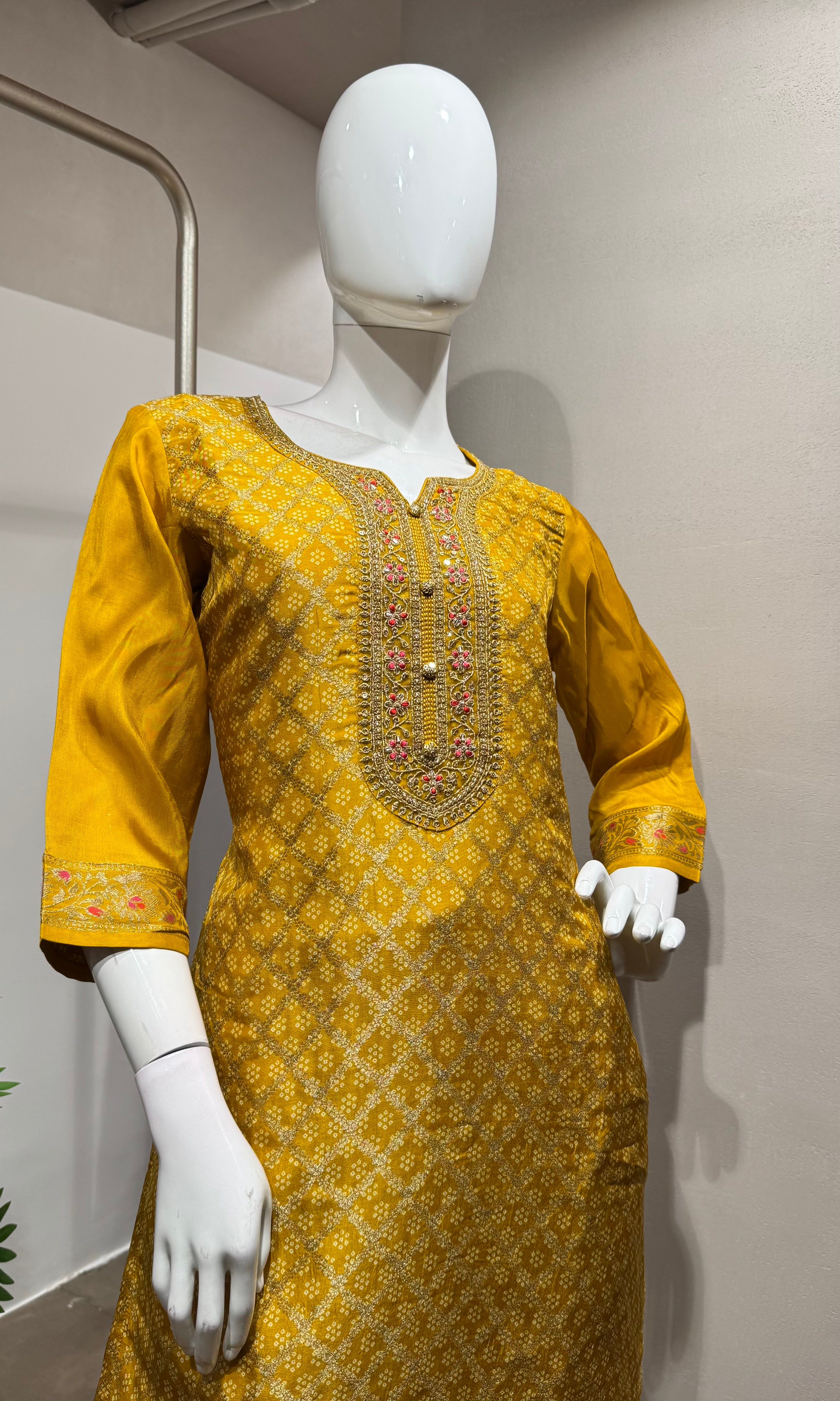 Mustard Yellow Embroidered Kurta Set