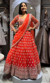orange bridal intricate embroidery lehenga