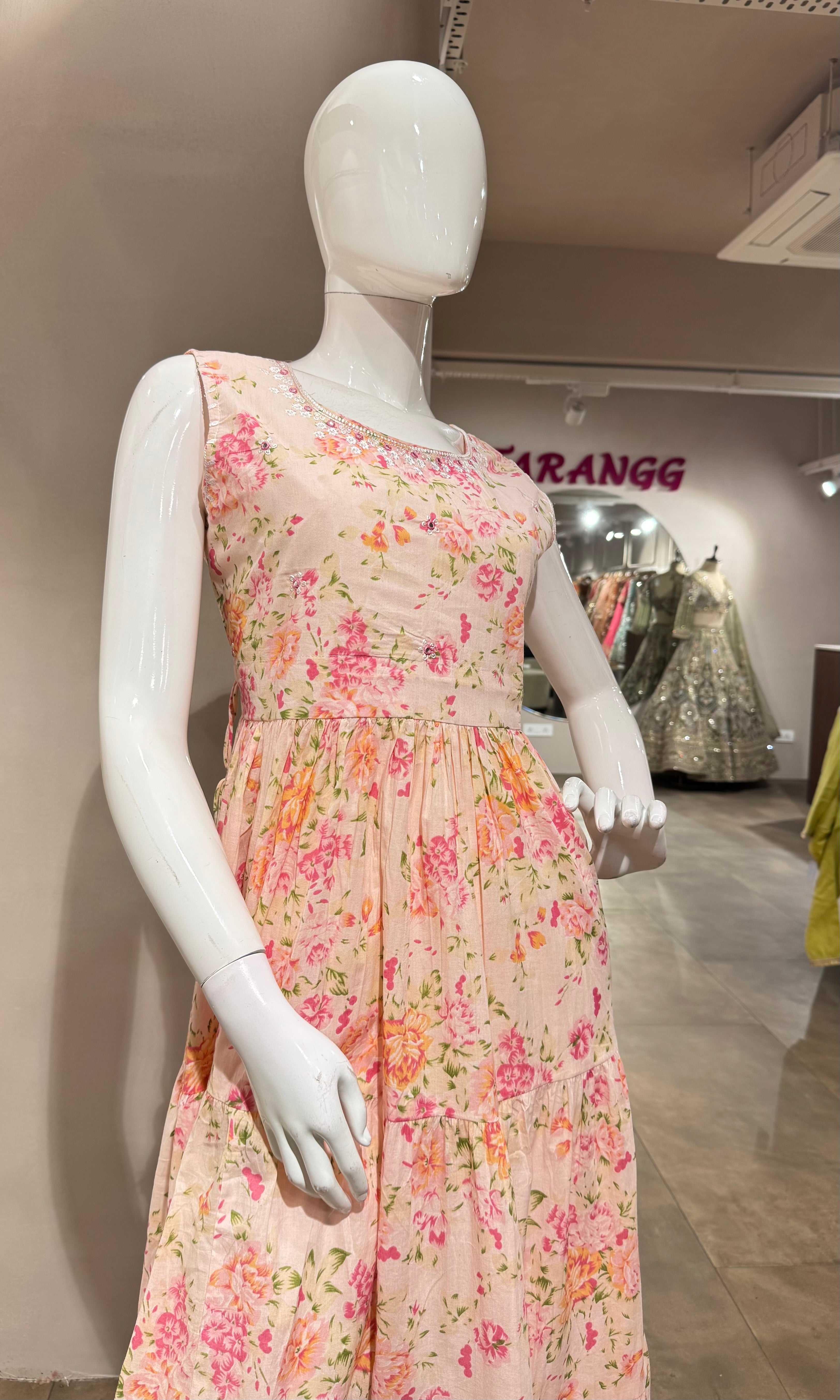 PINK FLORAL ANARKALI TOP