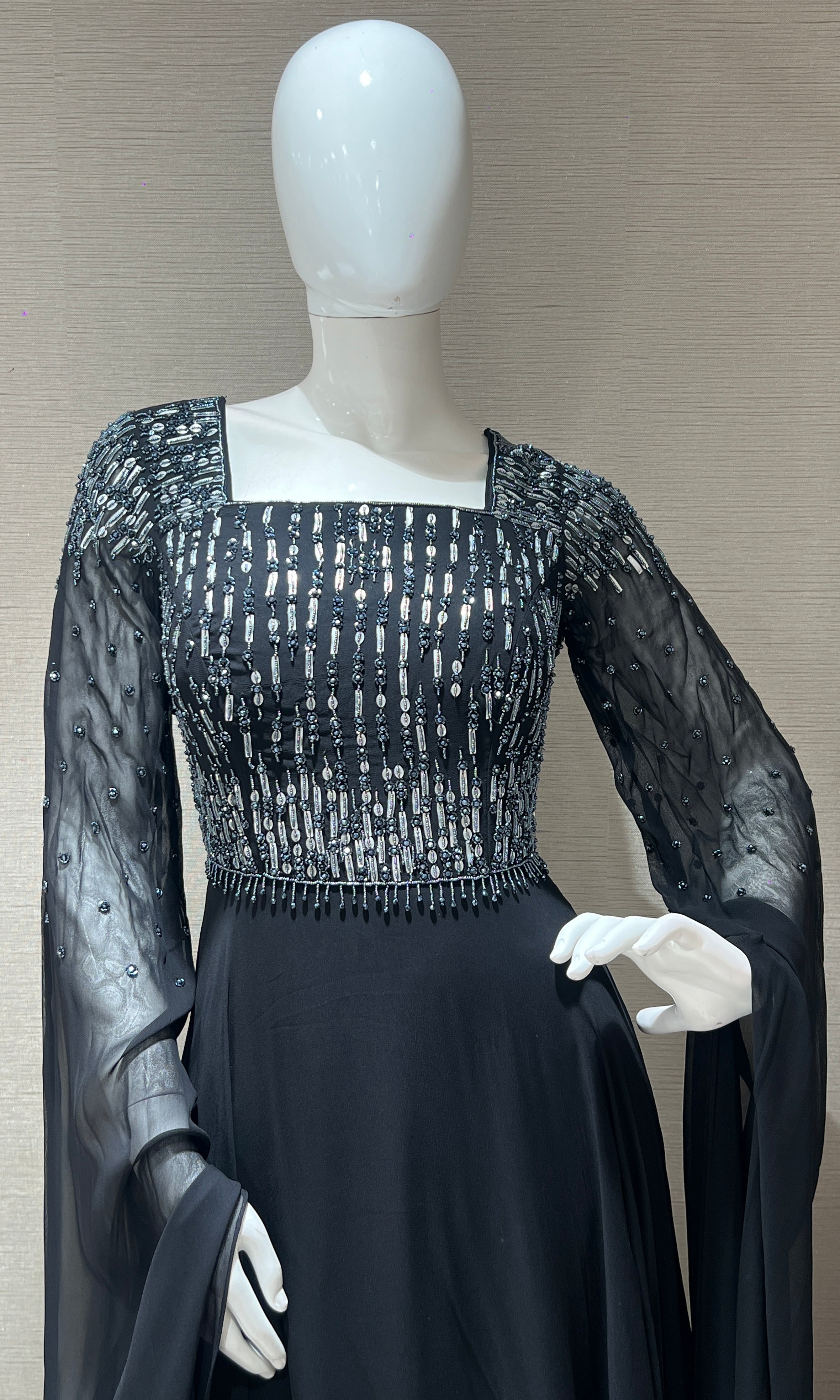 Black long dress with butterfly sleeves