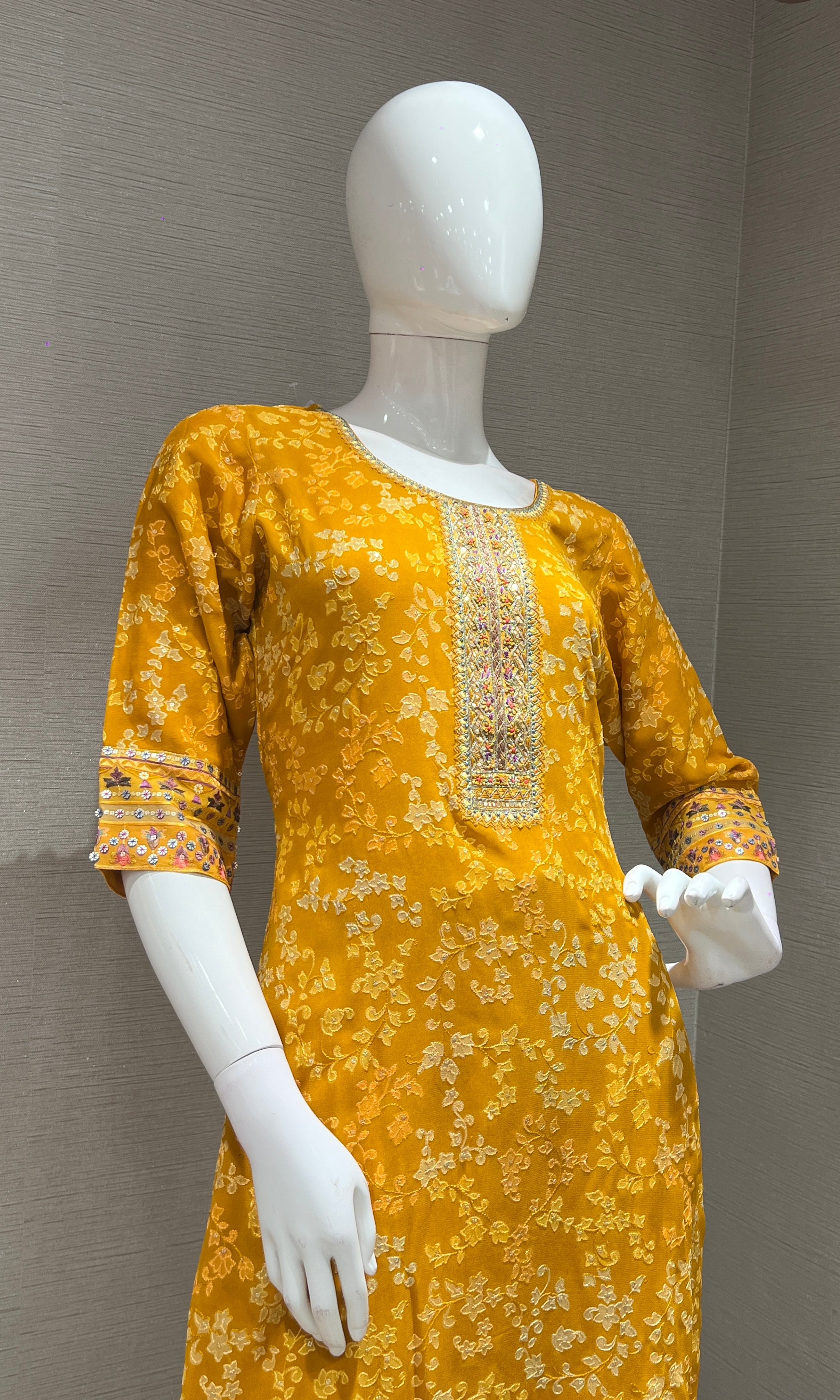Light Yellow Embroidered Kurta Set