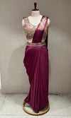 WINE drape saree with embroiderY blouse & belt