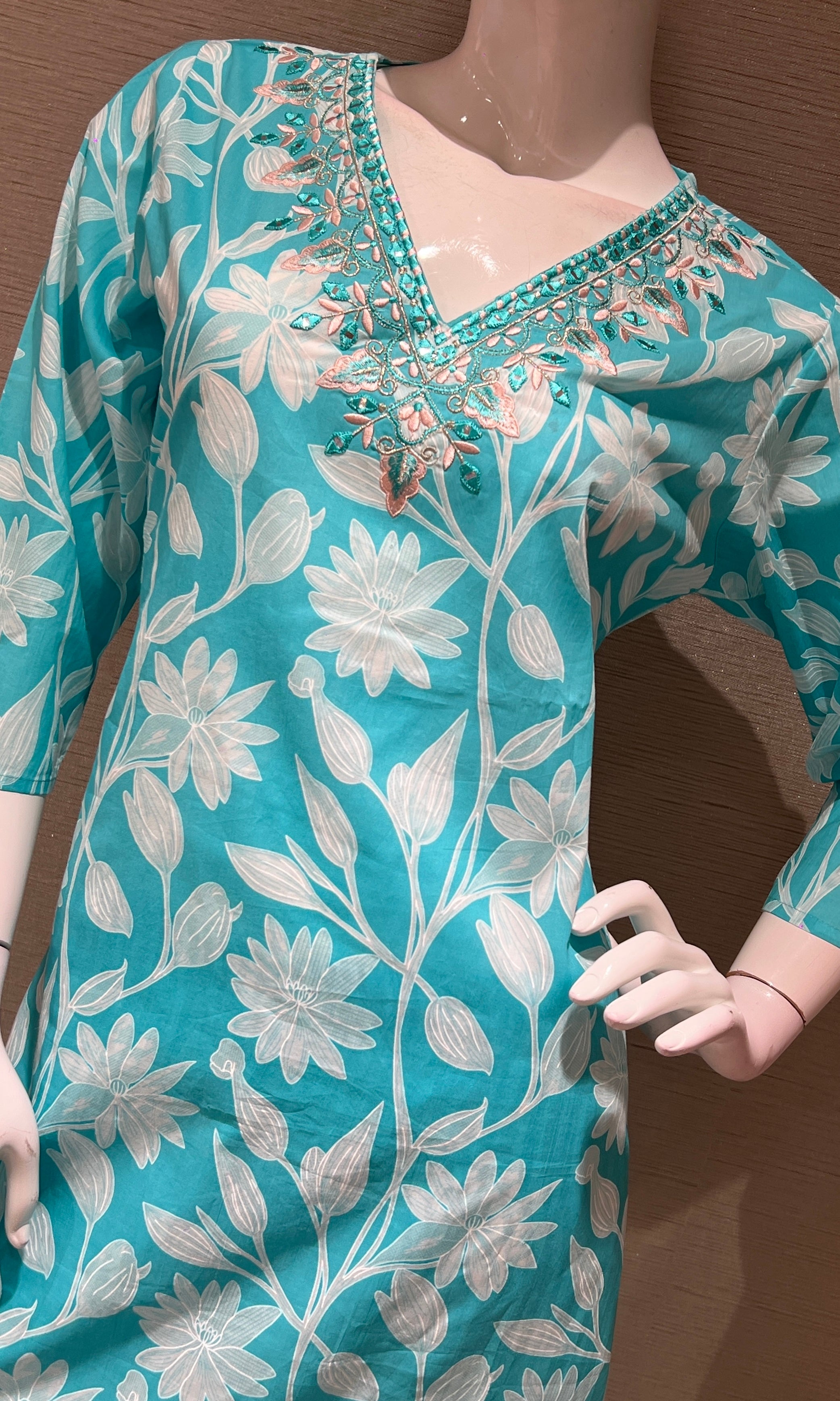 Light blue FLORAL PRINT kurta set