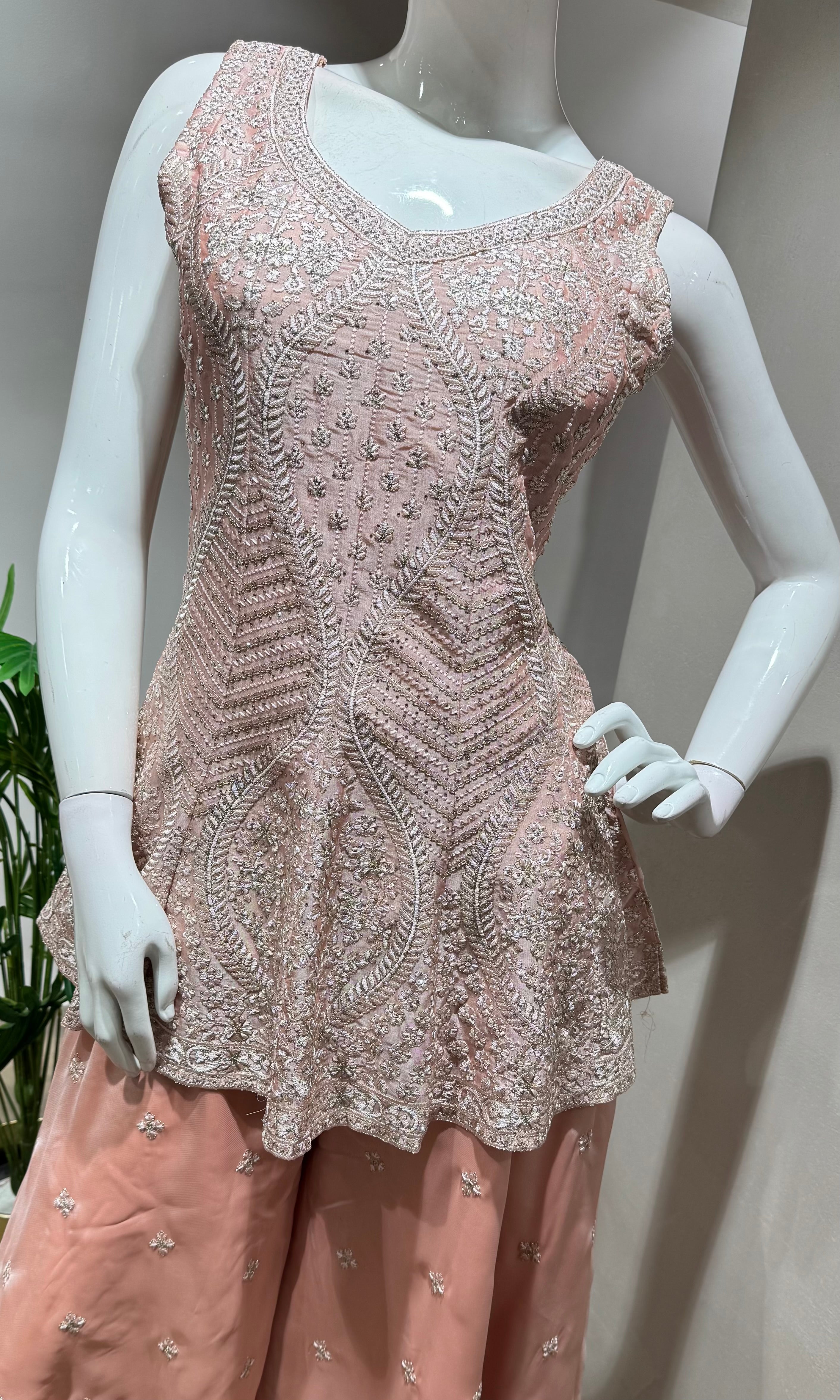 Blush PEACH Silk Embroidery PALAZZO SET