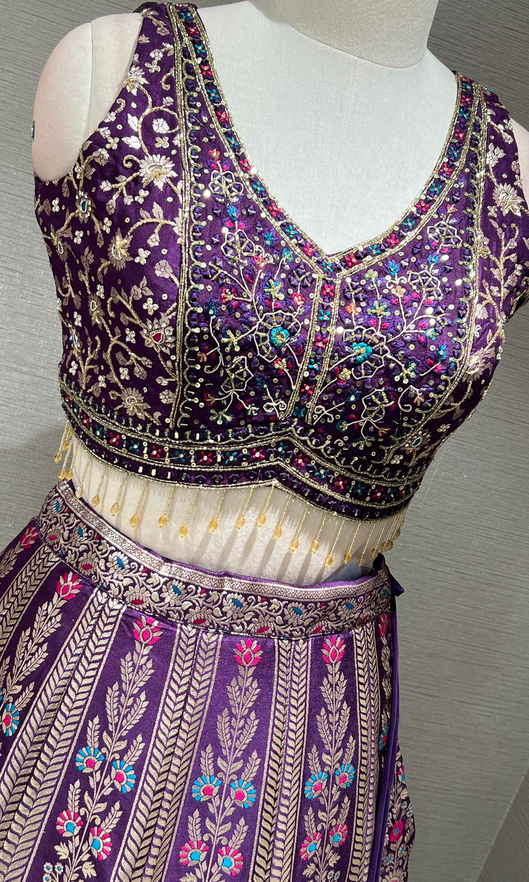 Purple Lehenga with Multicolor intricate embroidery