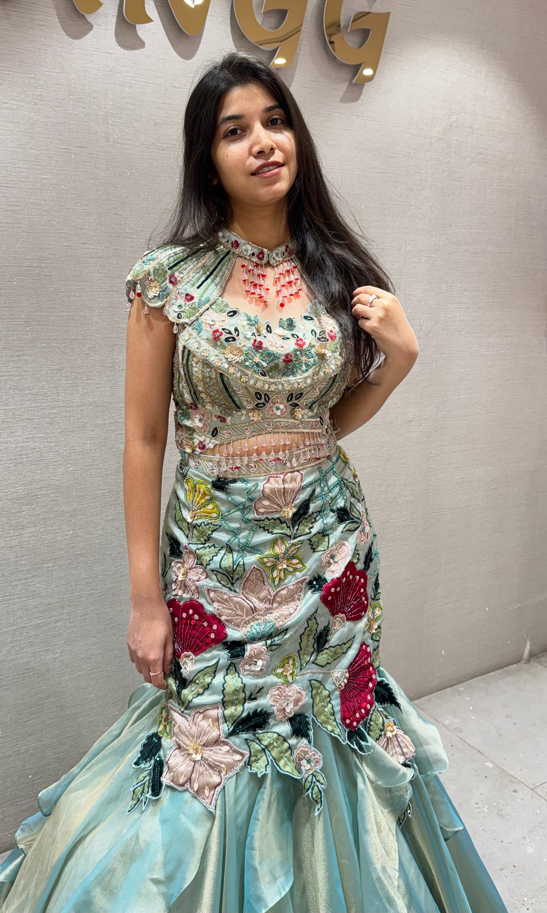 AQUA Embellished Fish Cut Lehenga