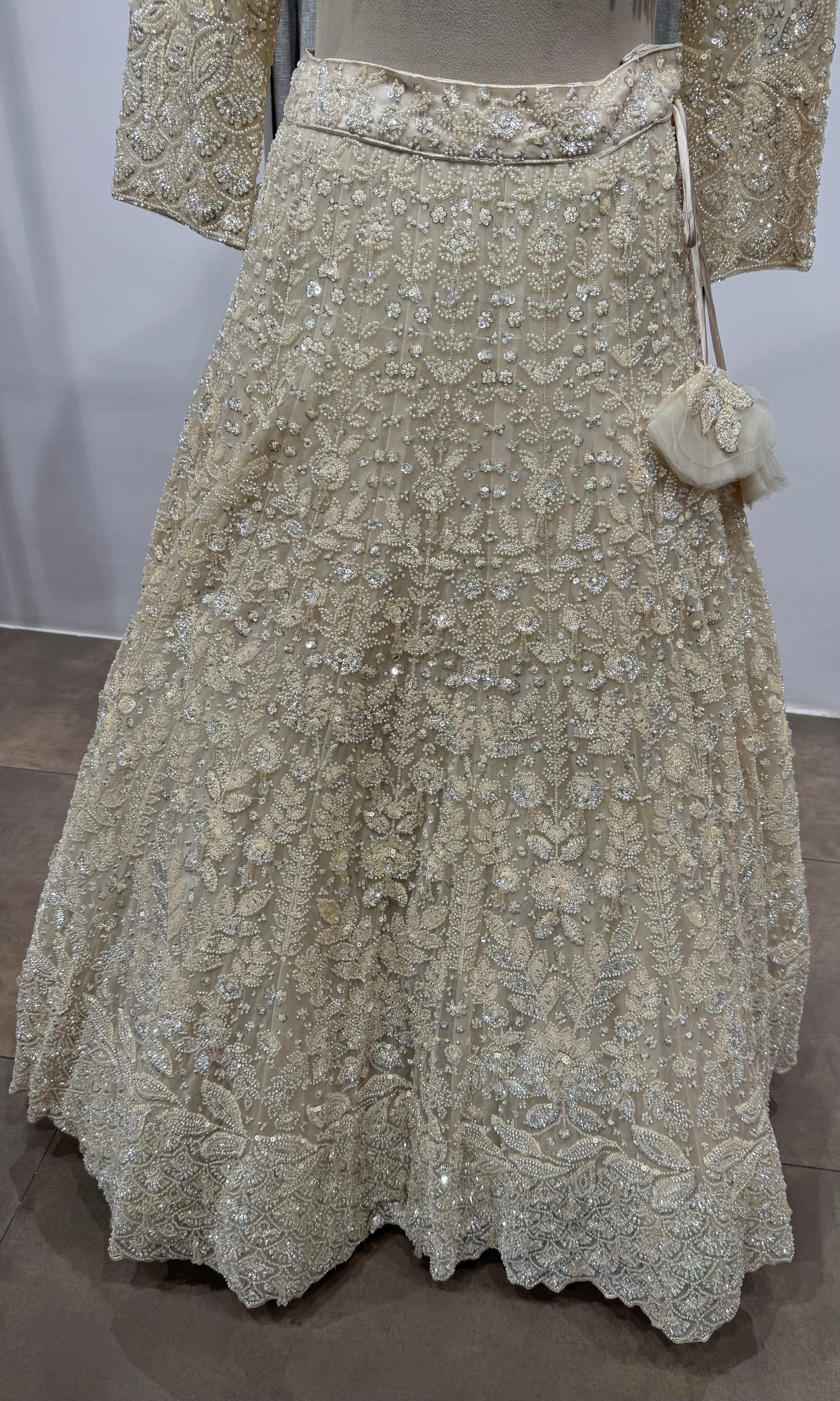 Cream Crystal bridal lehenga