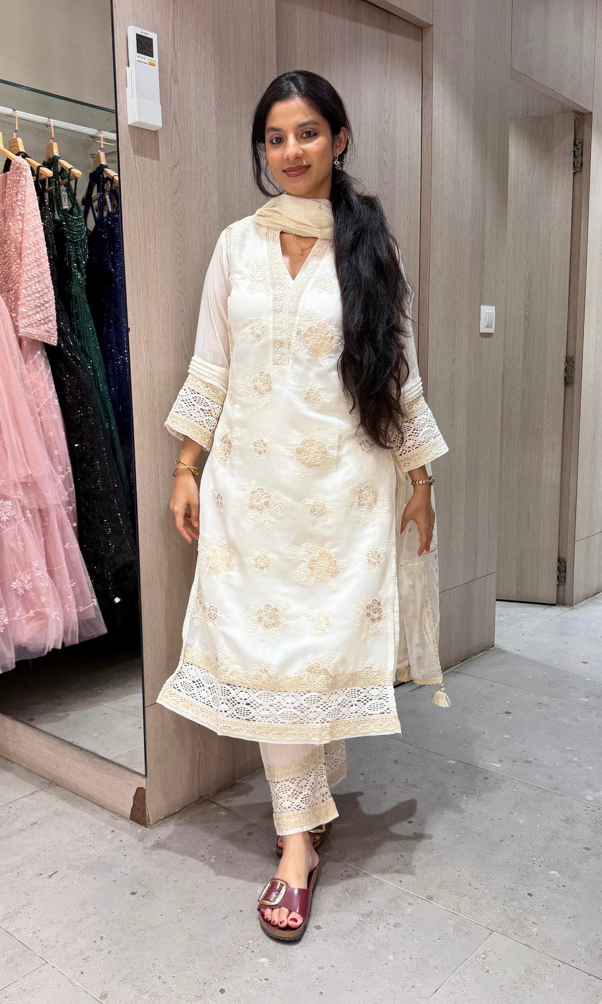 White Cotton Salwar kurta set with Dupatta