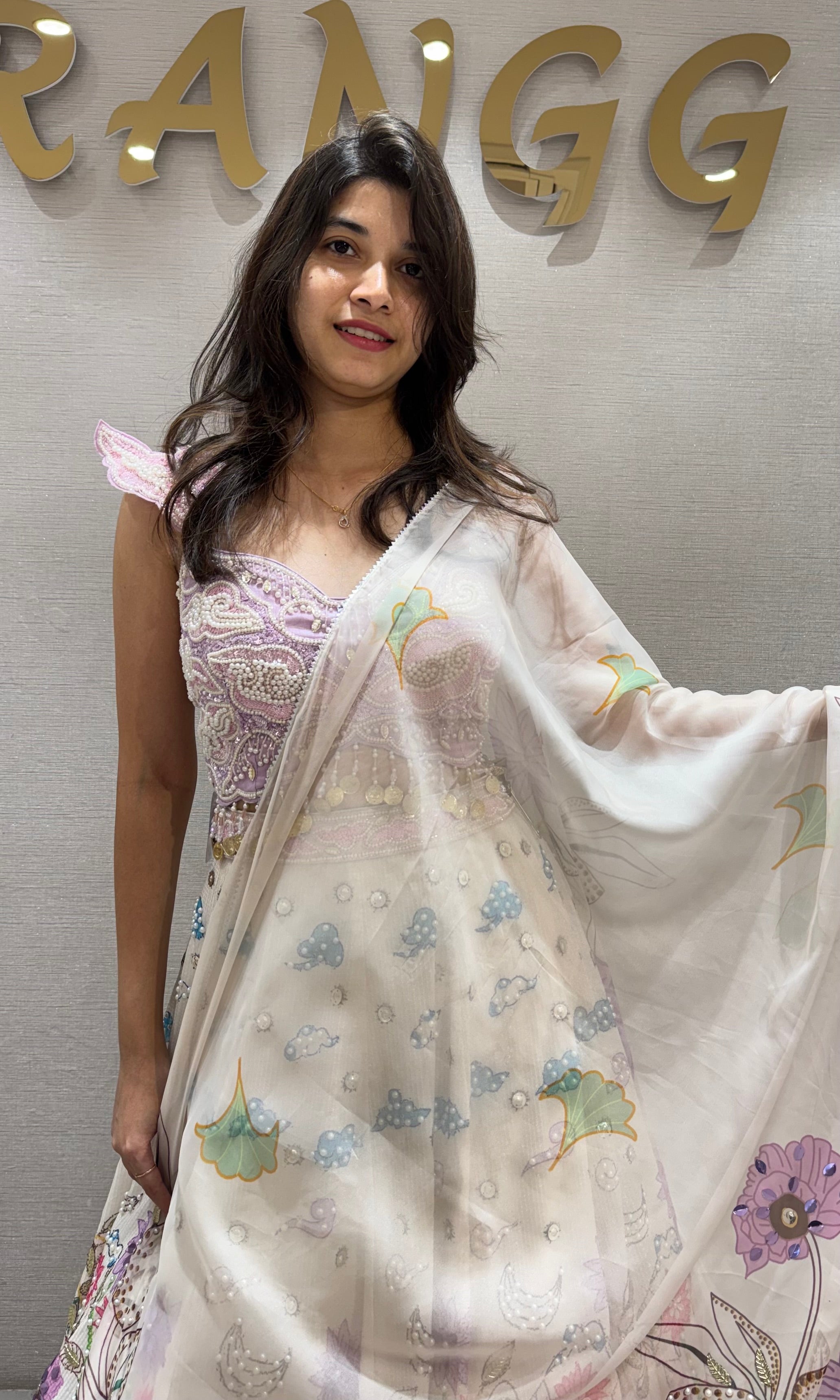 White Multicolor Floral Printed LEHENGA