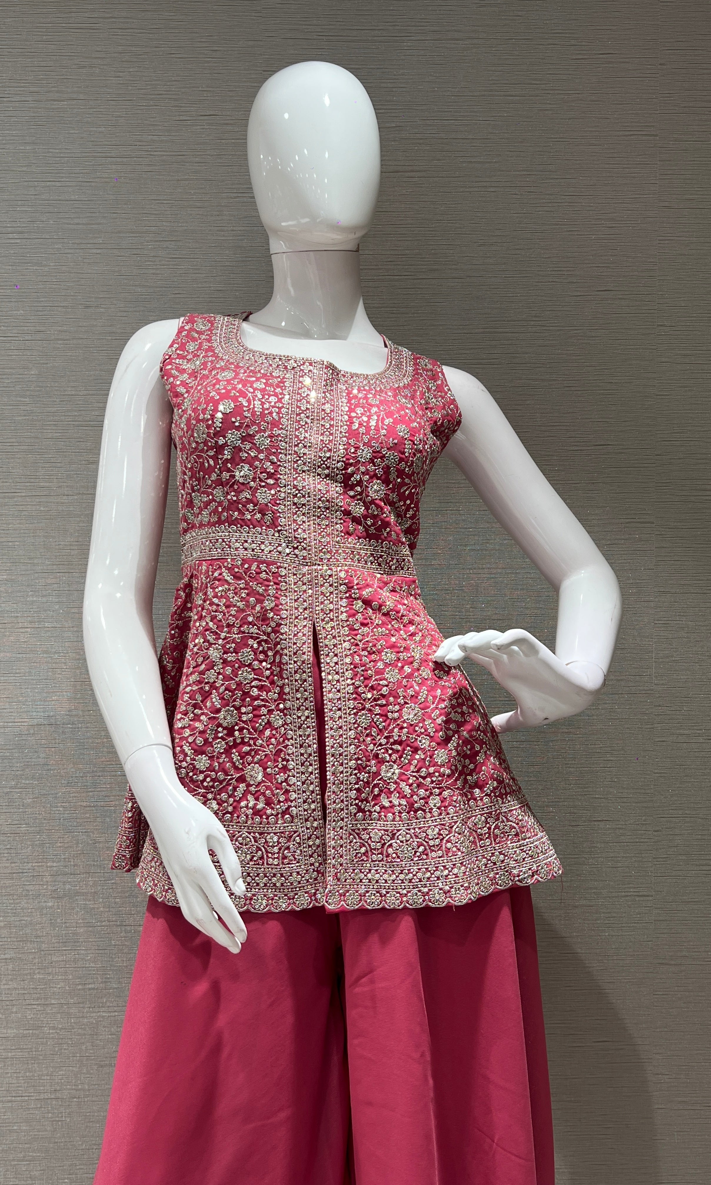 Pink EMBROIDERED PEPLUM PALAZZO