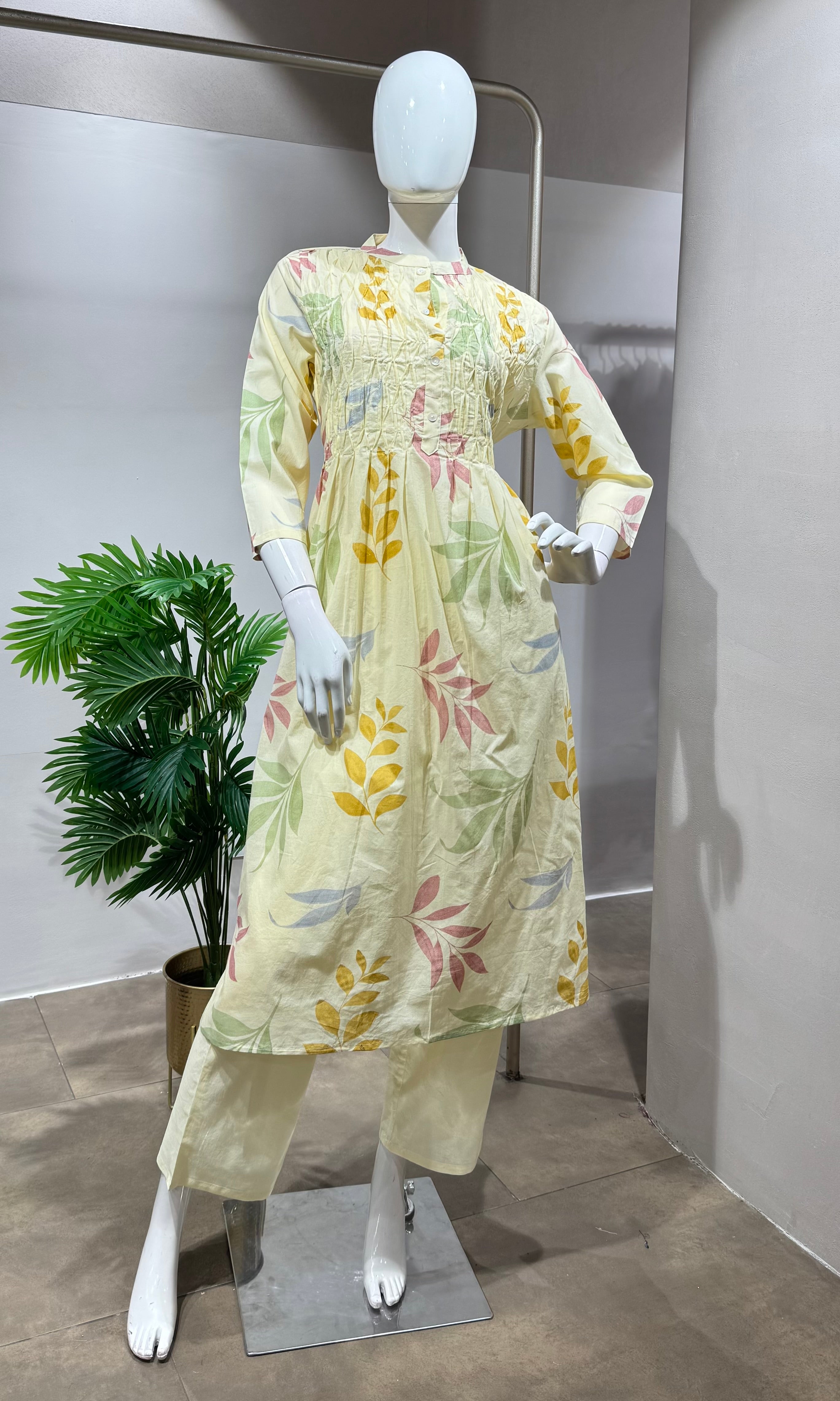 GREEN Floral Embroidered Cotton KURTA Set