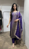 Purple Banarasi Embroidered Kurta Set